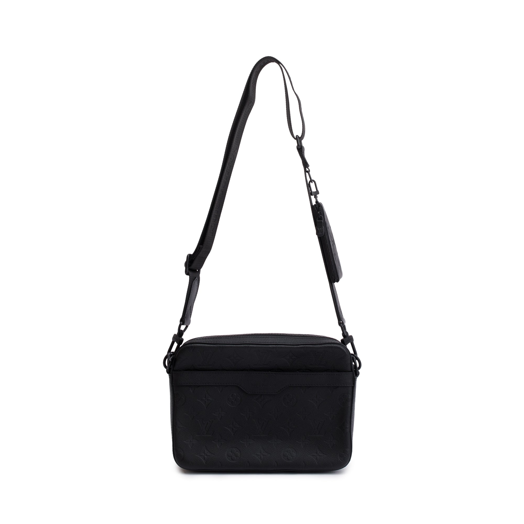 Louis Vuitton 2023 Black Monogram Shadow Embossed Calfskin Leather Trio Messenger Bag w/ Box & Receipt