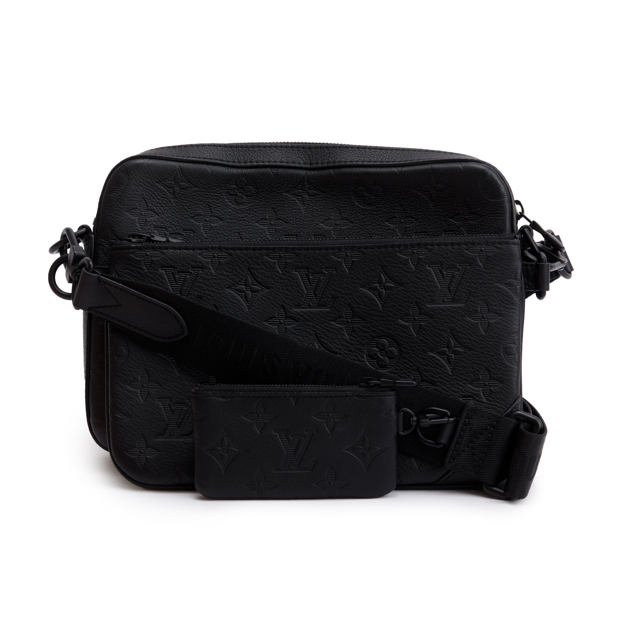 Louis Vuitton 2023 Black Monogram Shadow Embossed Calfskin Leather Trio Messenger Bag w/ Box & Receipt