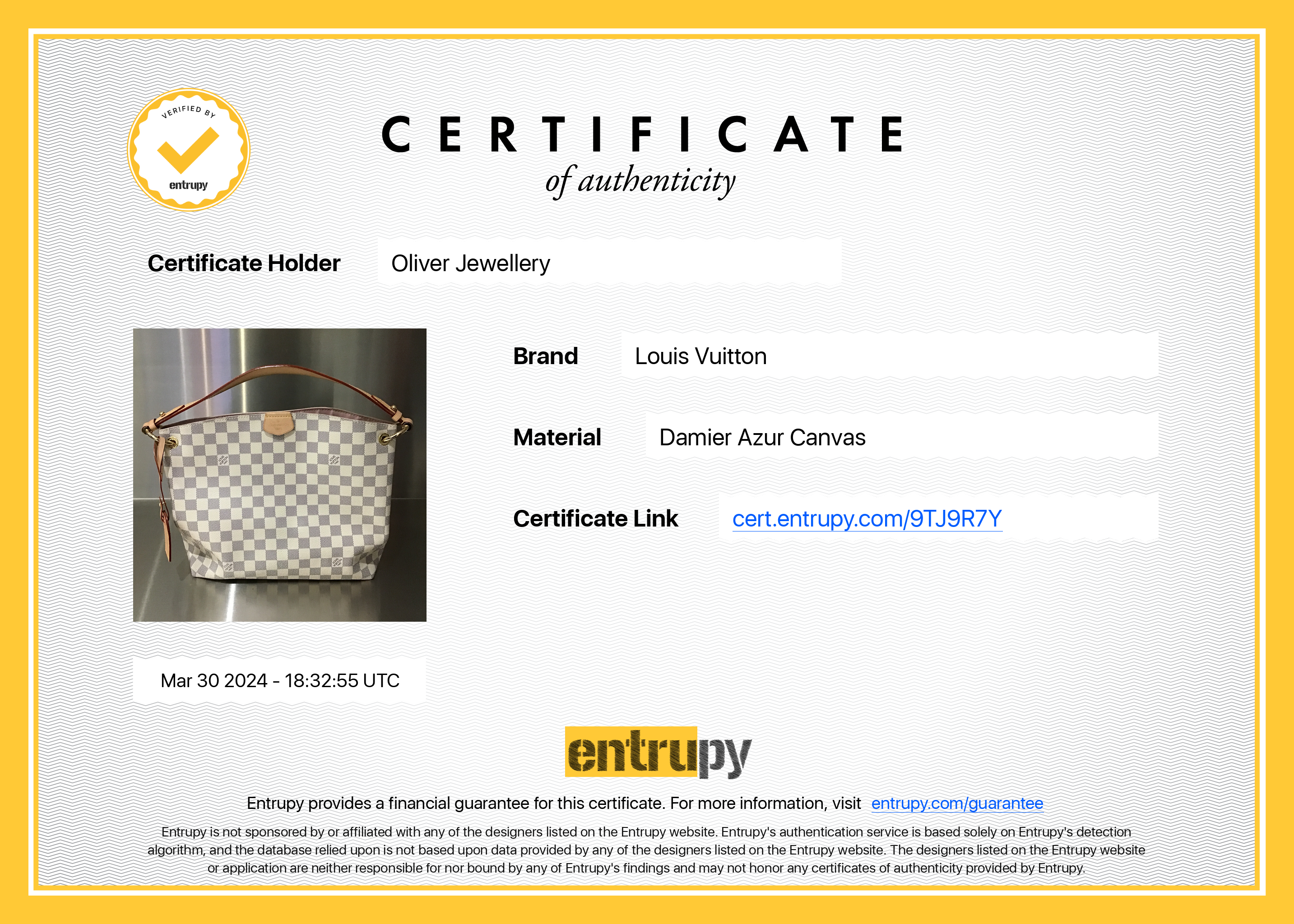 Louis Vuitton 2023 Damier Azur Graceful PM w/ Receipt