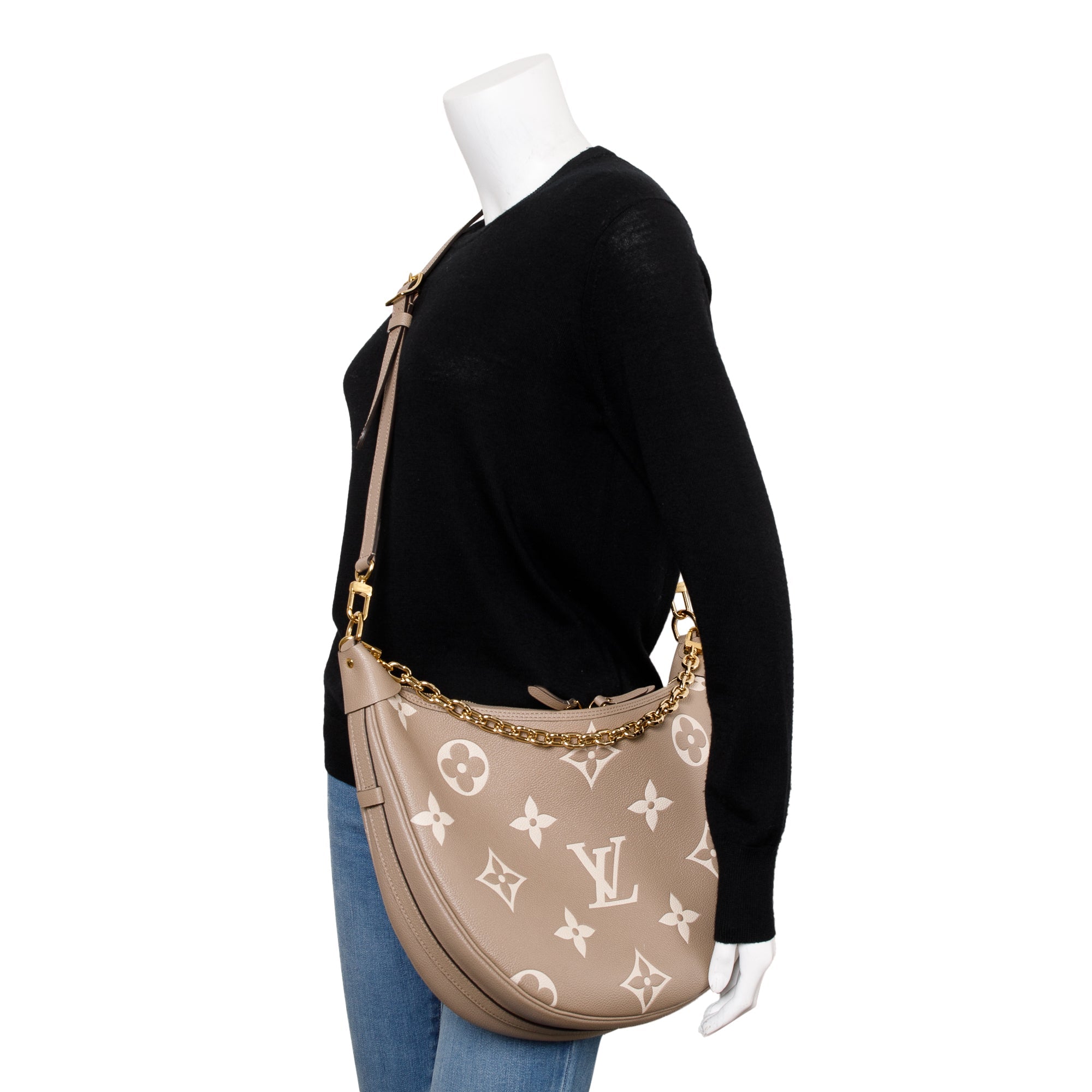 Louis Vuitton 2023 Dove Grey/Creme Bicolor Monogram Empreinte Leather Loop Hobo Bag w/ Straps & Pouch