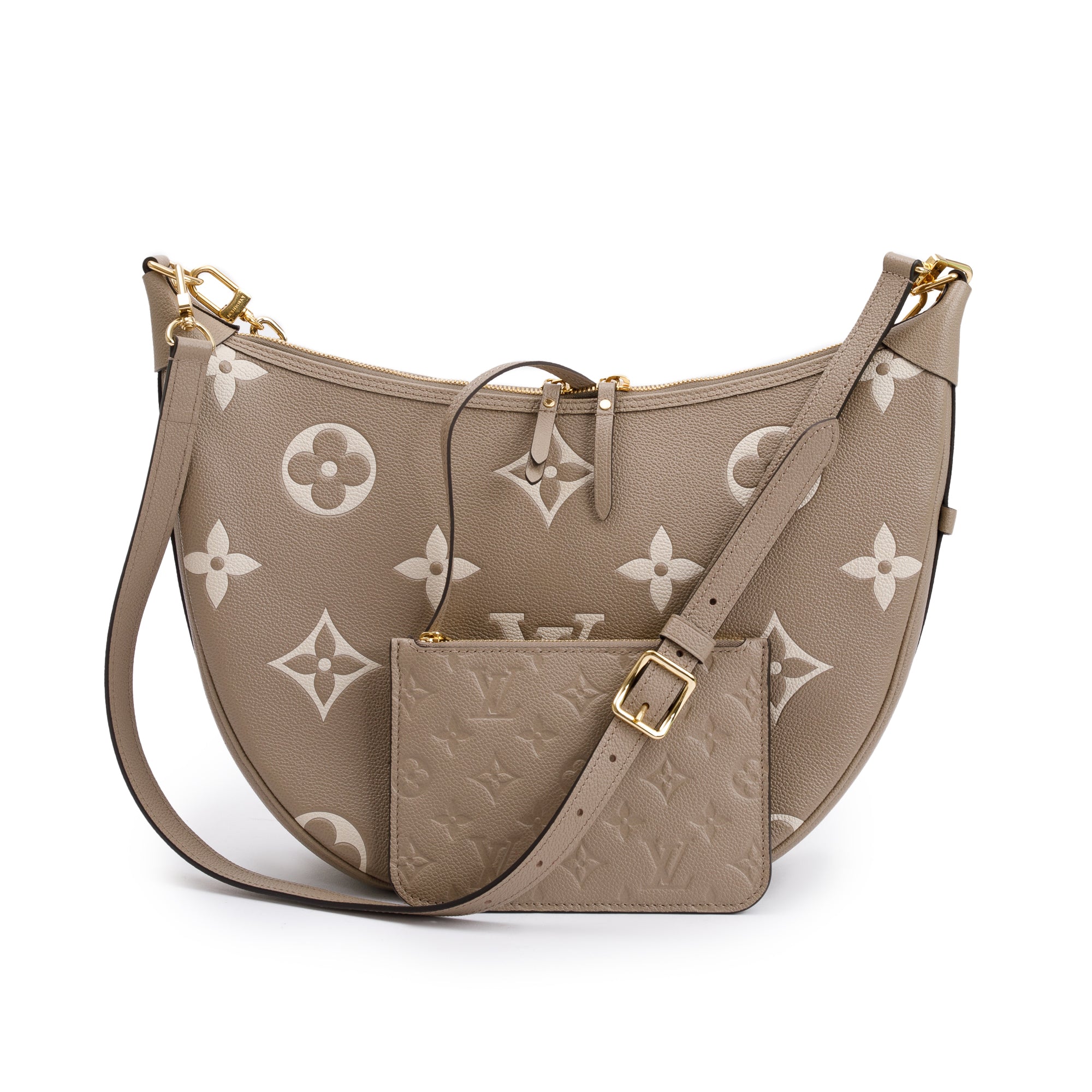 Louis Vuitton 2023 Dove Grey/Creme Bicolor Monogram Empreinte Leather Loop Hobo Bag w/ Straps & Pouch