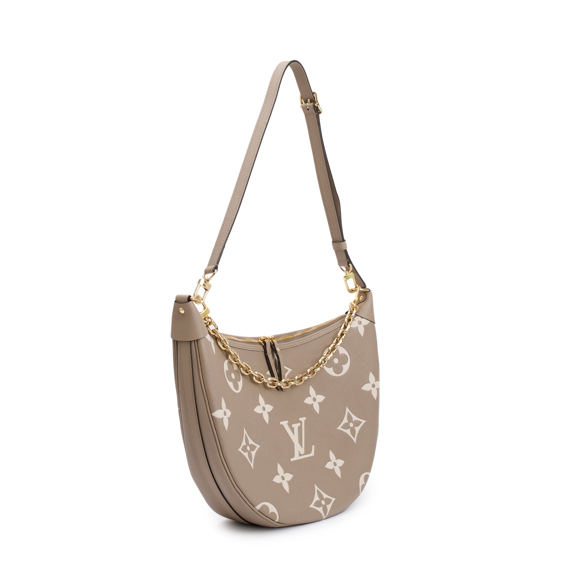 Louis Vuitton 2023 Dove Grey/Creme Bicolor Monogram Empreinte Leather Loop Hobo Bag w/ Straps & Pouch