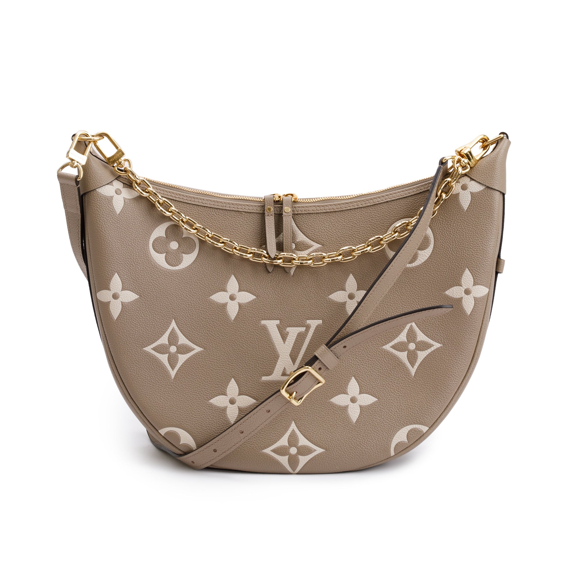 Louis Vuitton 2023 Dove Grey/Creme Bicolor Monogram Empreinte Leather Loop Hobo Bag w/ Straps & Pouch