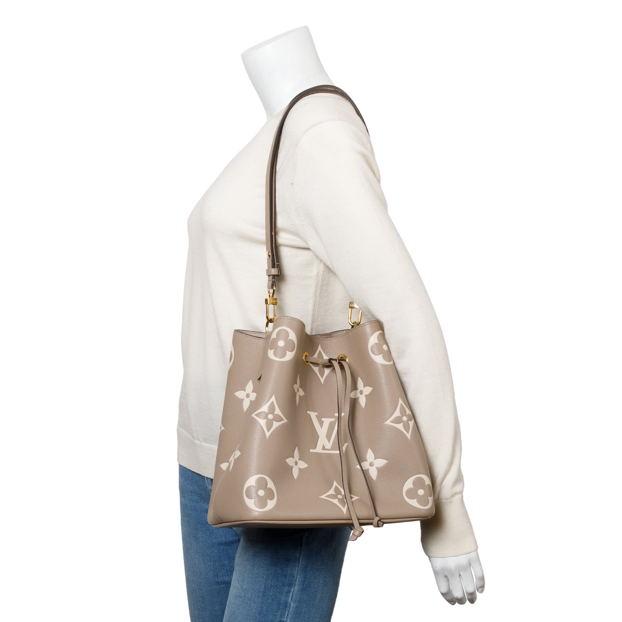 Louis Vuitton 2023 Dove/Creme Bicolor Monogram Empreinte Leather Neonoe MM w/ Pouch