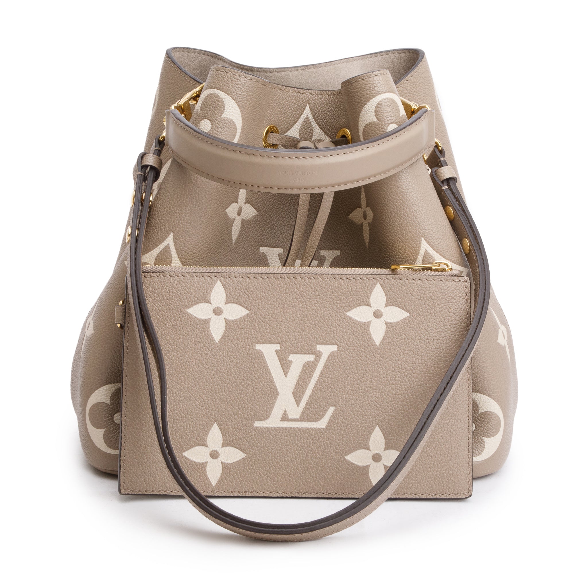 Louis Vuitton 2023 Dove/Creme Bicolor Monogram Empreinte Leather Neonoe MM w/ Pouch