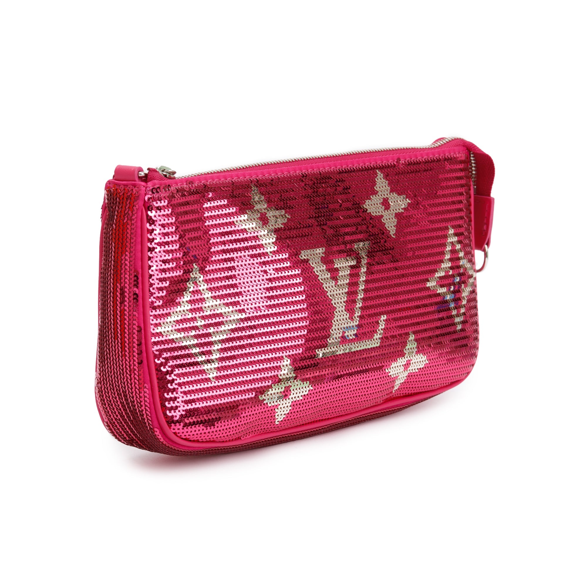 Louis Vuitton 2023 Fuchsia Silver Monogram Giant Sequins Pochette Accessoires w/ Box