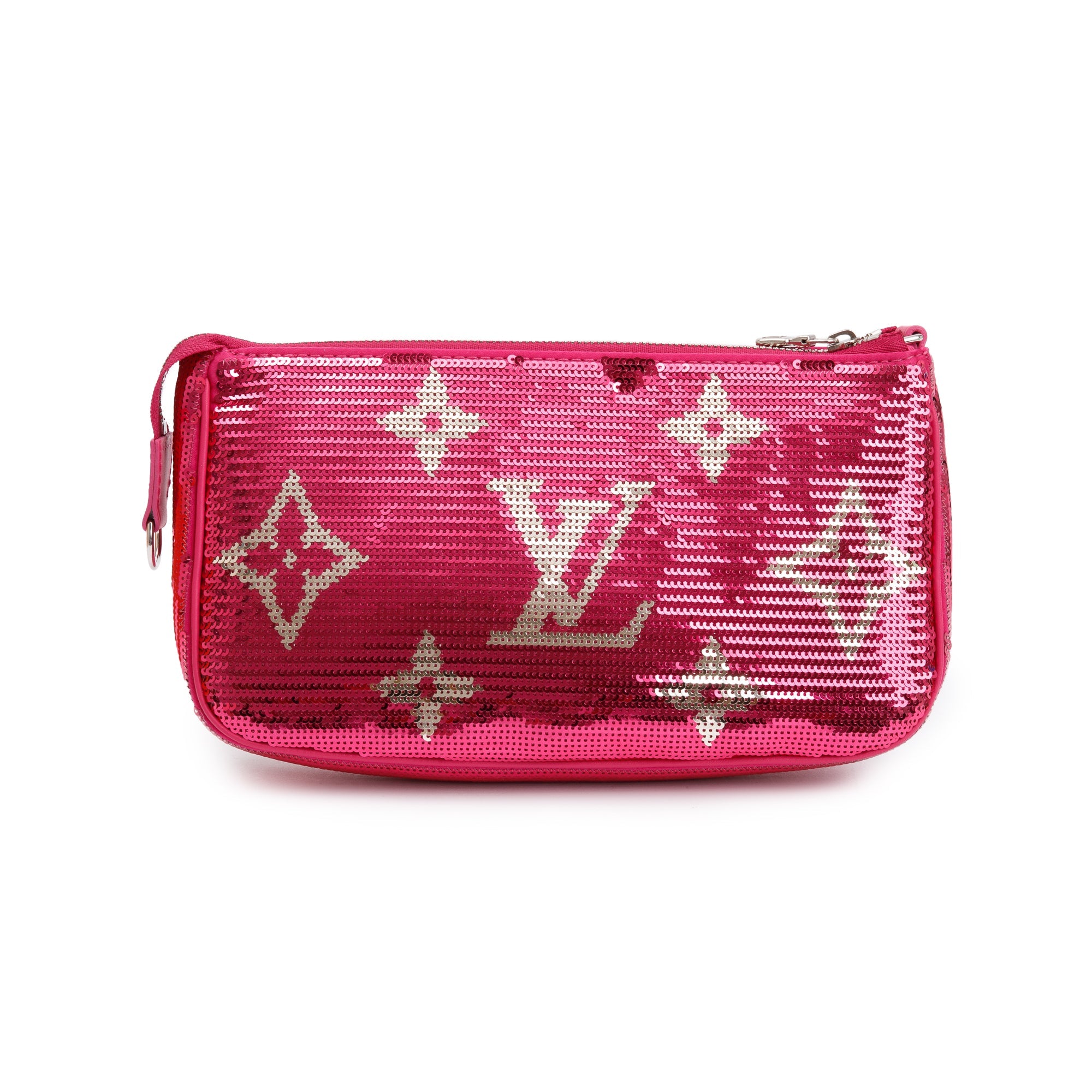 Louis Vuitton 2023 Fuchsia Silver Monogram Giant Sequins Pochette Accessoires w/ Box