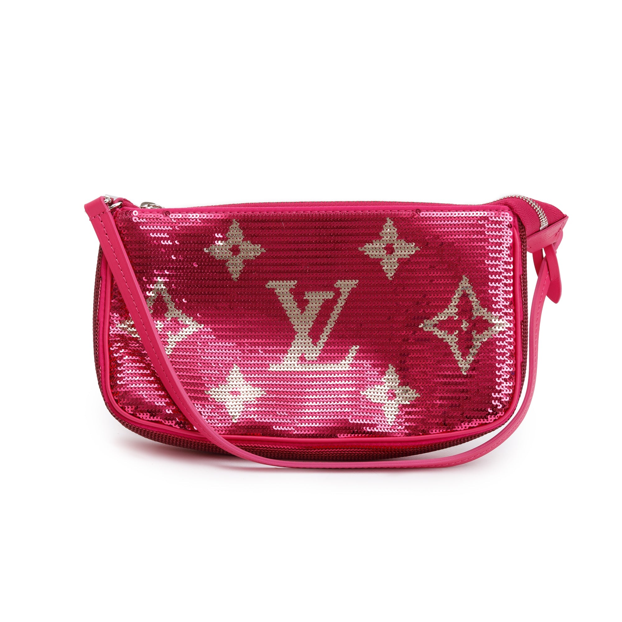 Louis Vuitton 2023 Fuchsia Silver Monogram Giant Sequins Pochette Accessoires w/ Box