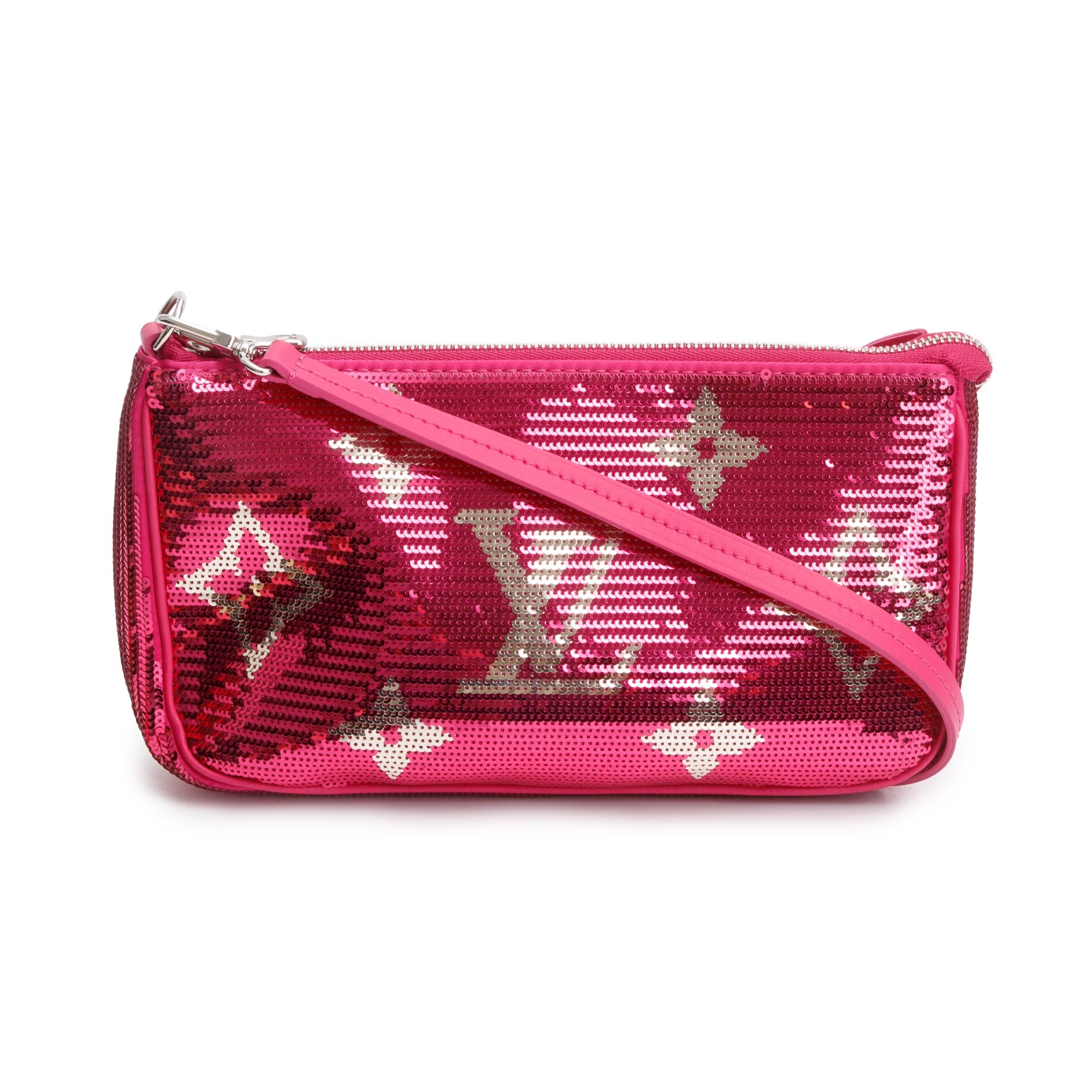 Louis Vuitton 2023 Fuchsia Silver Monogram Giant Sequins Pochette Accessoires w/ Receipt