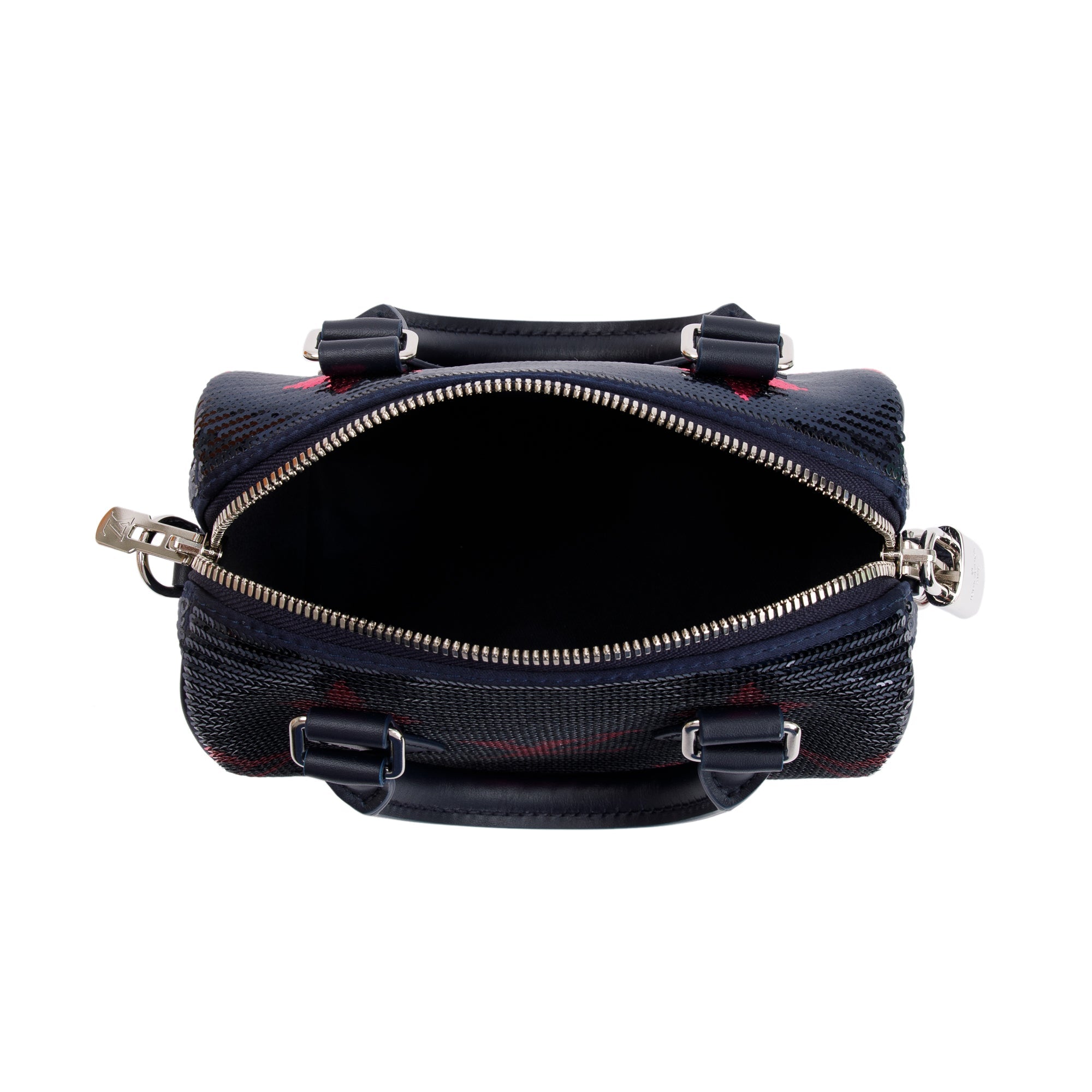 Louis Vuitton 2023 Navy Fuchsia Monogram Giant Sequins Speedy Bandouliere 18 w/ Strap & Box