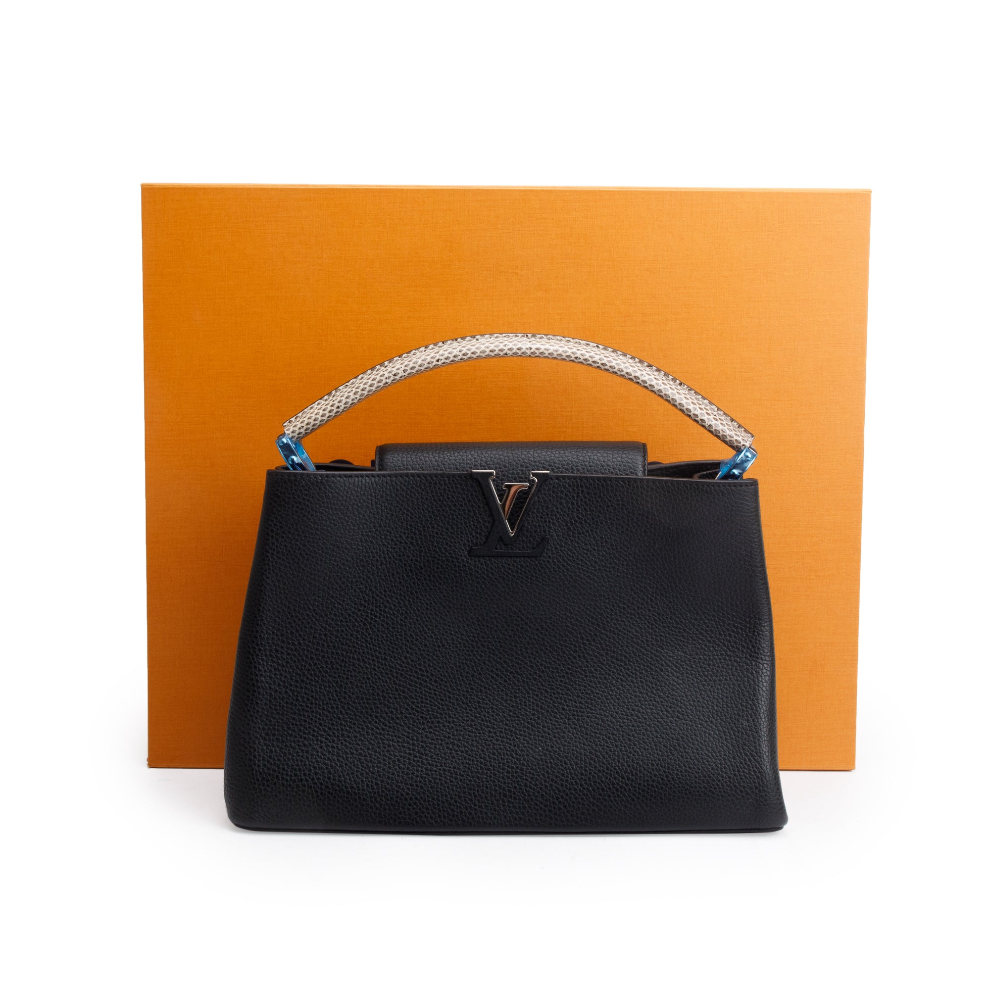Louis Vuitton 2023 Python Trimmed Black Taurillon Capucines MM w/ Box