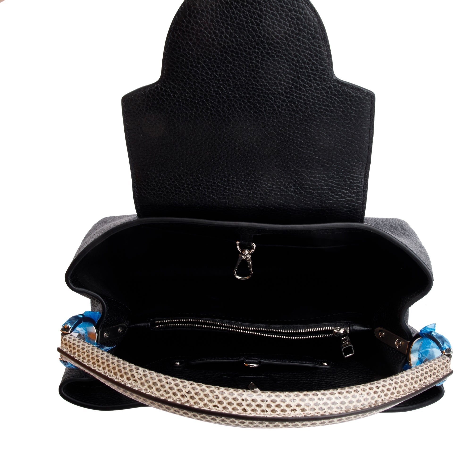 Louis Vuitton 2023 Python Trimmed Black Taurillon Capucines MM w/ Box