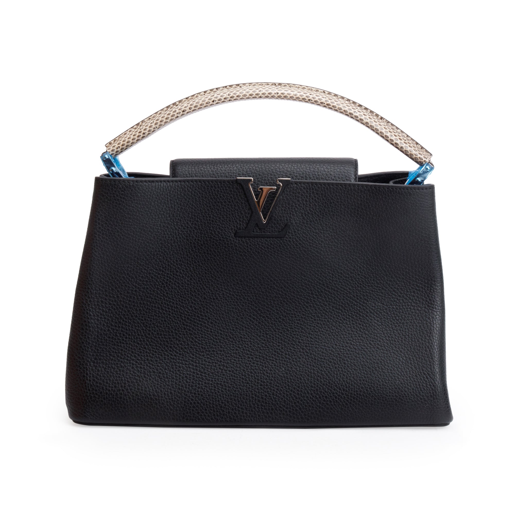 Louis Vuitton 2023 Python Trimmed Black Taurillon Capucines MM w/ Box