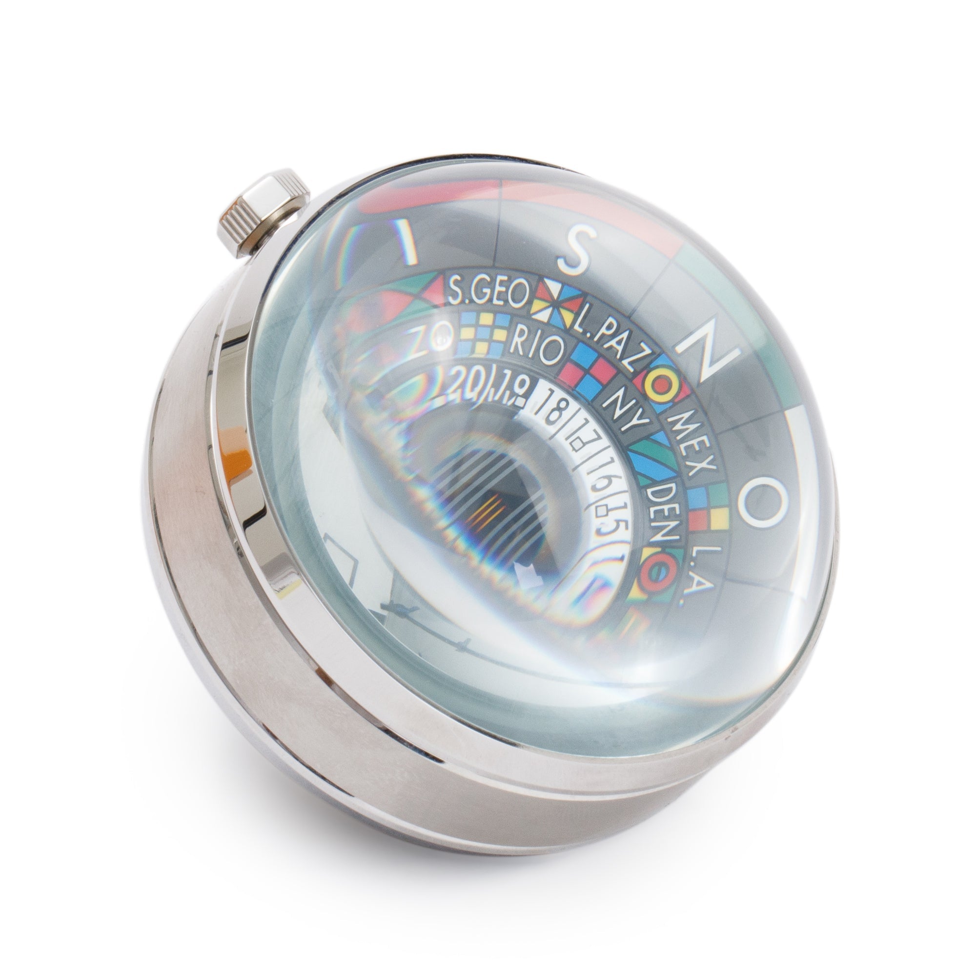 Louis Vuitton 2023 Silver Tone Metal Black Lacquer Escale Timezone Table Clock w/ Box