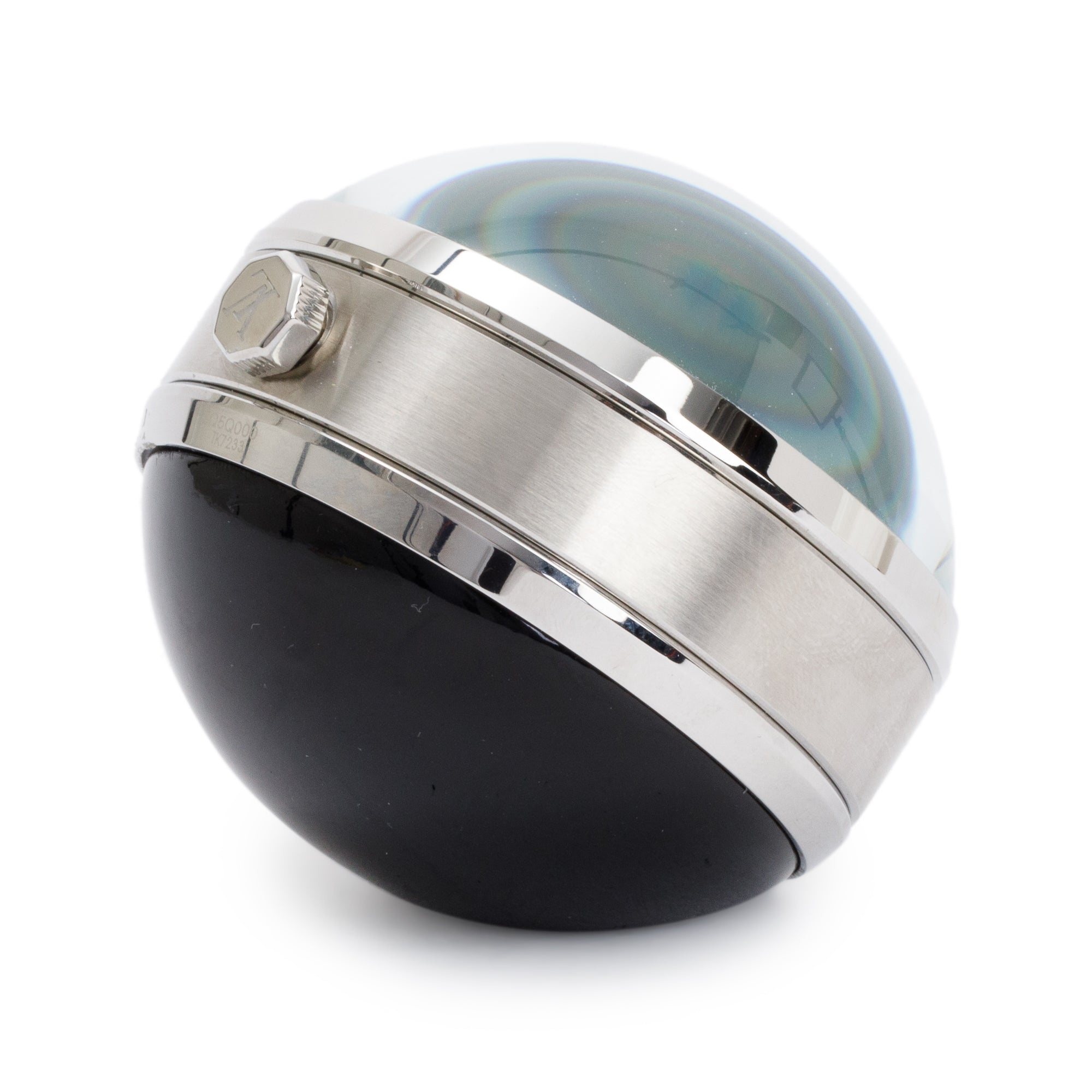 Louis Vuitton 2023 Silver Tone Metal Black Lacquer Escale Timezone Table Clock w/ Box