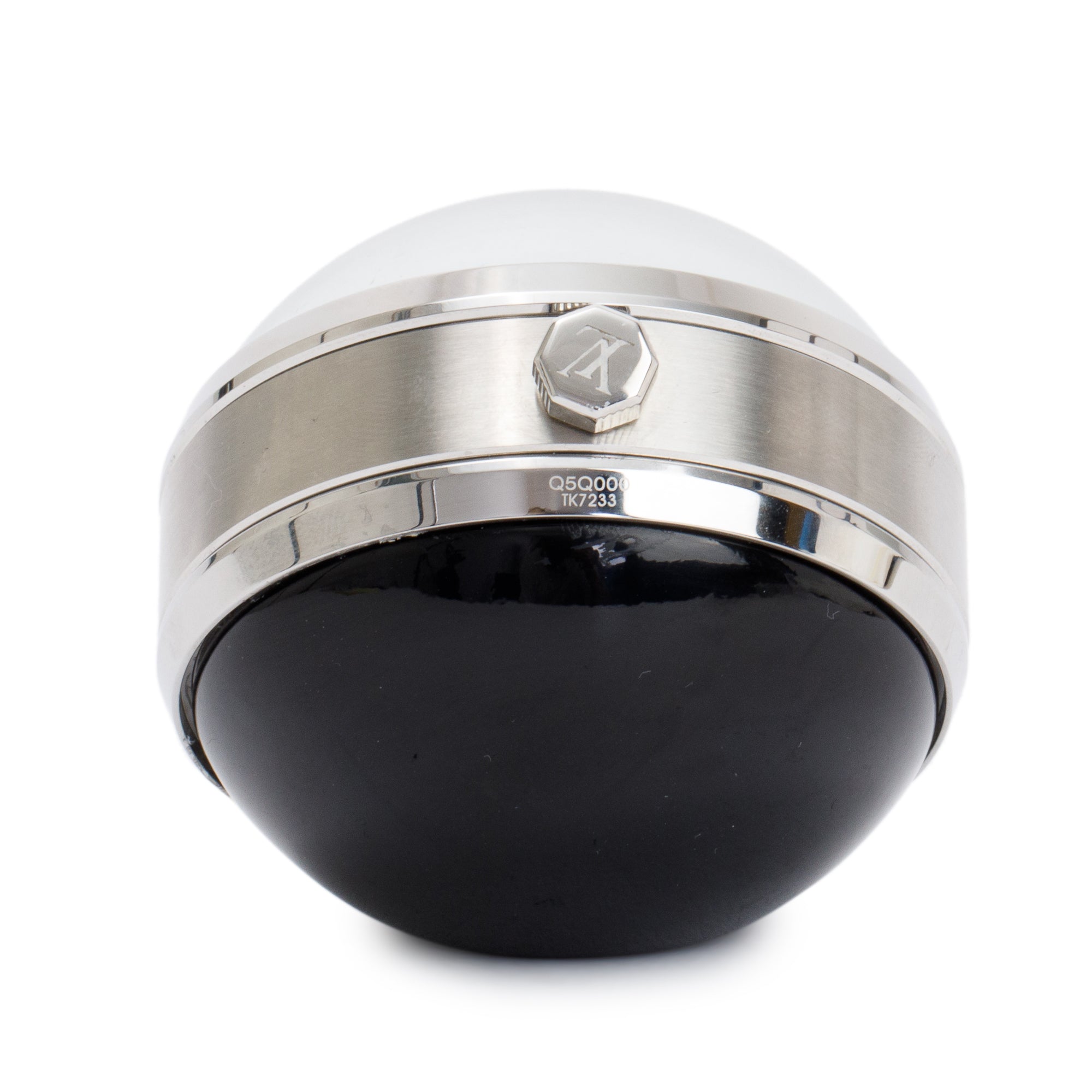 Louis Vuitton 2023 Silver Tone Metal Black Lacquer Escale Timezone Table Clock w/ Box