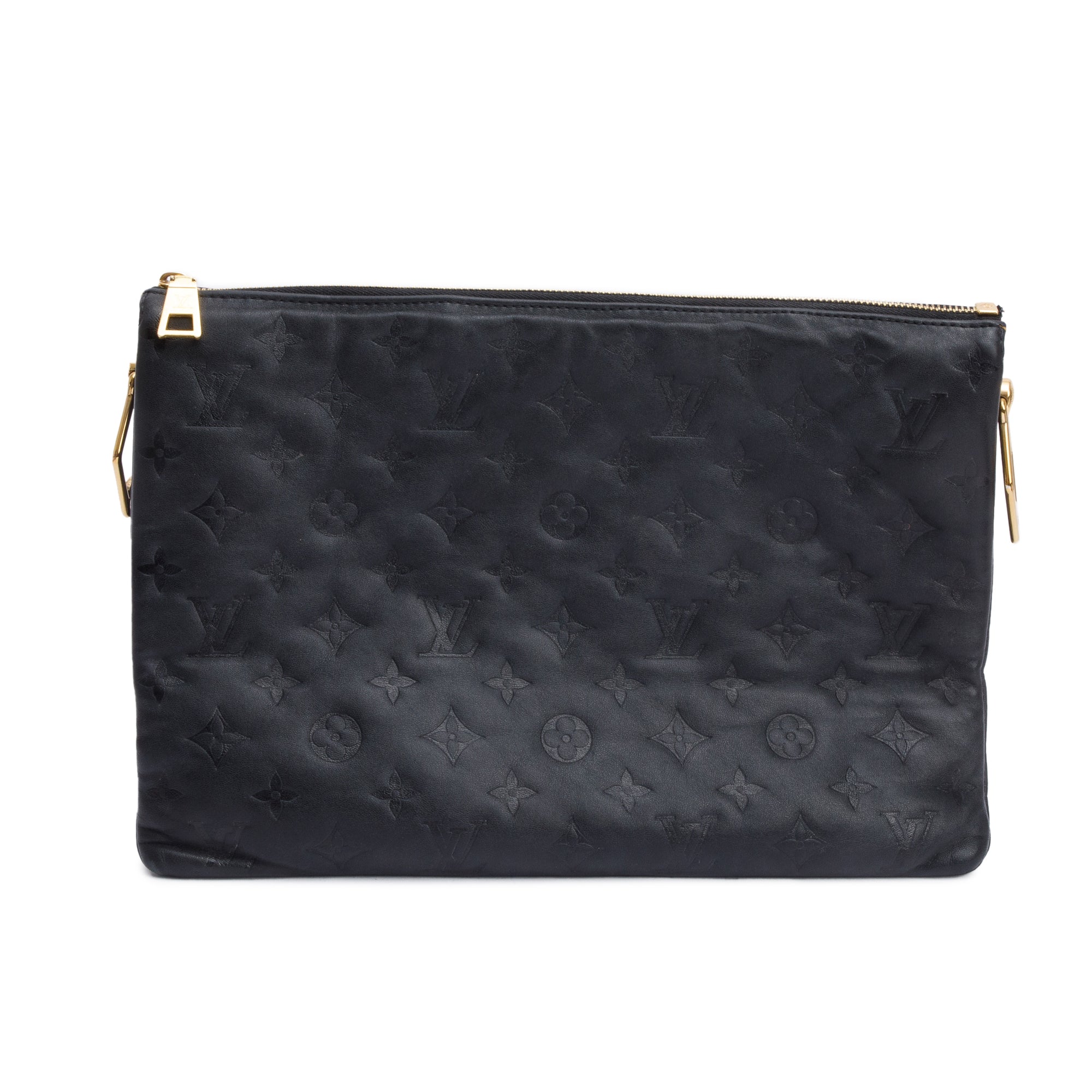 Louis Vuitton 2024 Black Monogram Embossed Lambskin Leather Coussin MM w/ Straps & Receipt