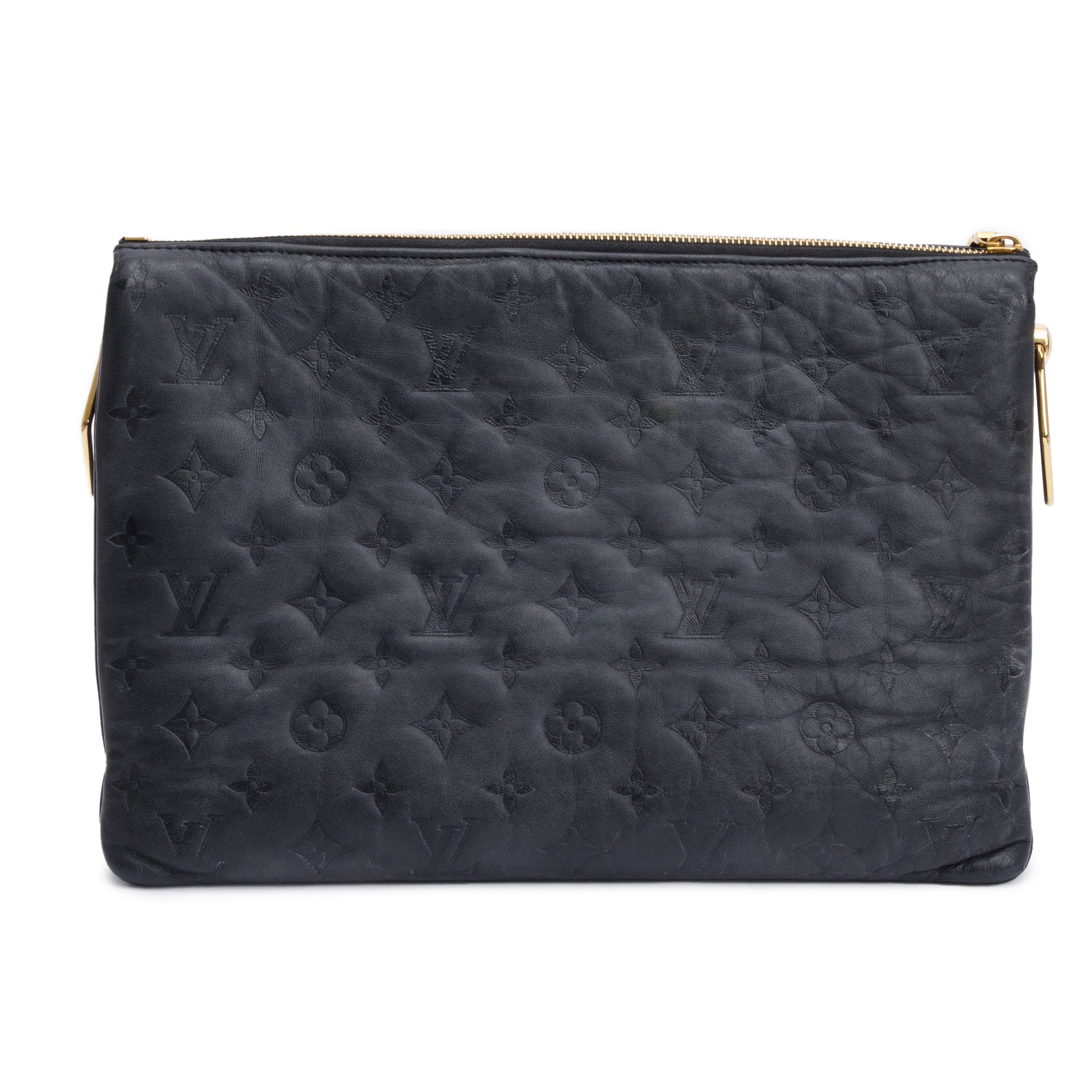 Louis Vuitton 2024 Black Monogram Embossed Lambskin Leather Coussin MM w/ Straps & Receipt
