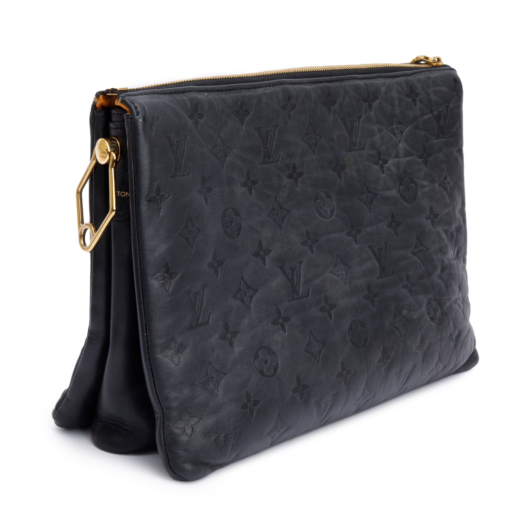 Louis Vuitton 2024 Black Monogram Embossed Lambskin Leather Coussin MM w/ Straps & Receipt