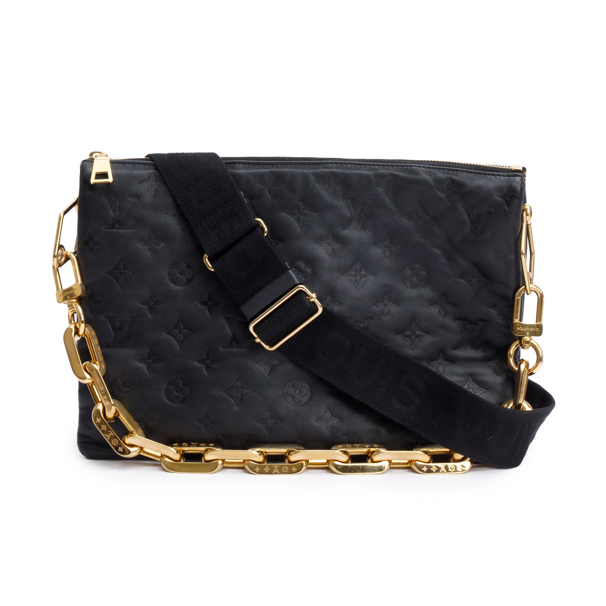 Louis Vuitton 2024 Black Monogram Embossed Lambskin Leather Coussin MM w/ Straps & Receipt