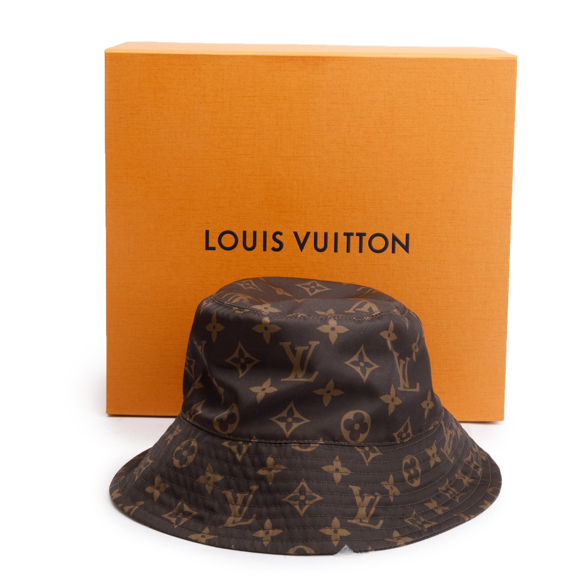 Louis Vuitton 2024 Brown Monogram Nylon Pocket Bucket Hat w/ Box