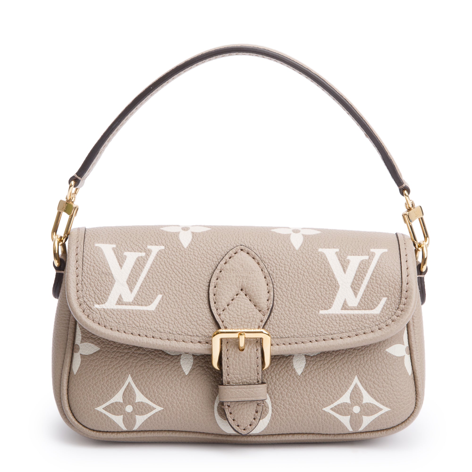 Louis Vuitton 2024 Torterelle Beige/Creme Bicolor Monogram Empreinte Leather Nano Diane w/ Straps, Box & Receipt