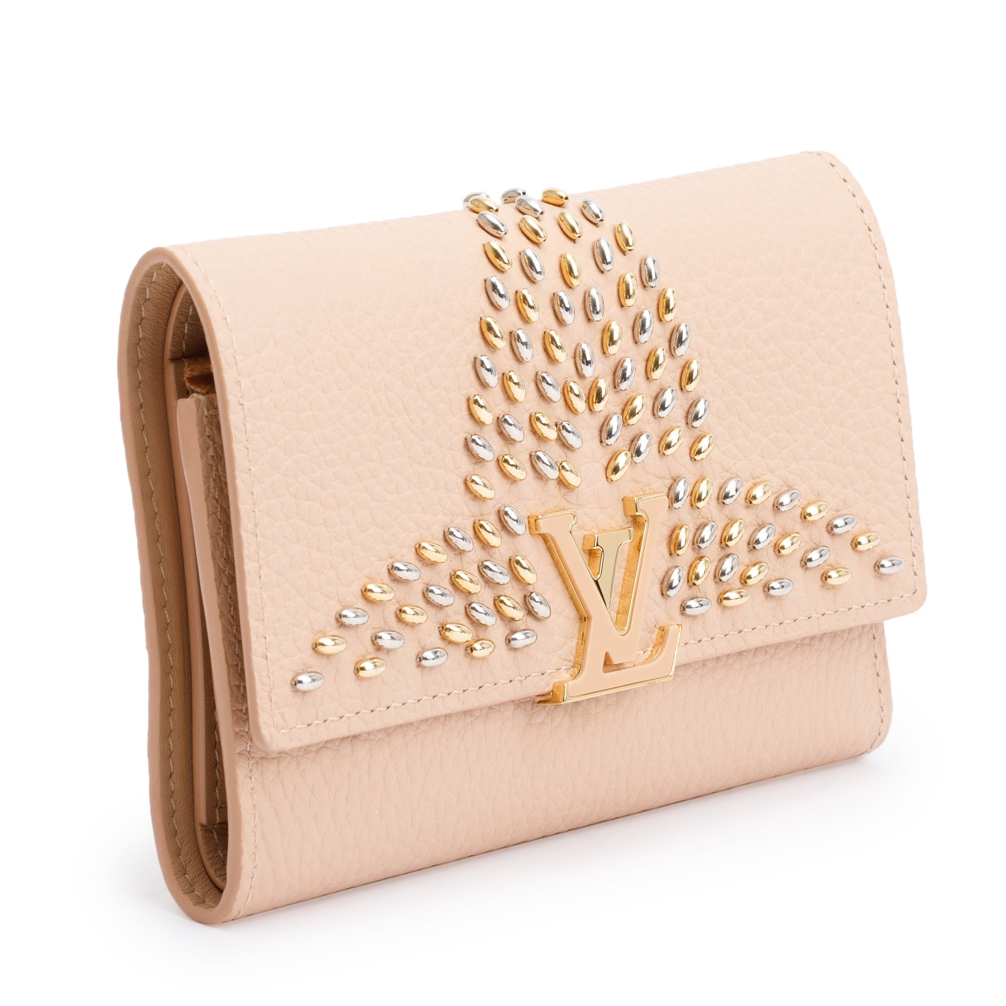 Louis Vuitton Beige Taurillon Leather Portofeuilles Capucines Compact Wallet