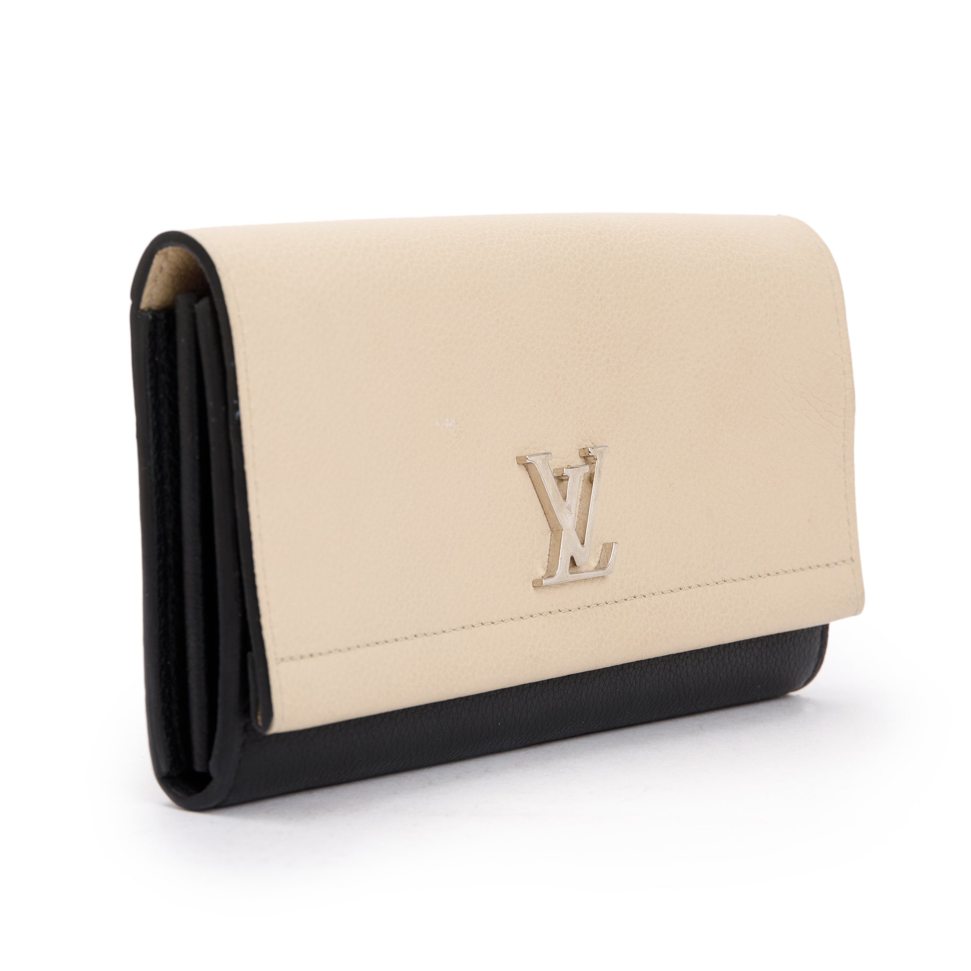 Louis Vuitton Black & Beige Calfskin Leather Lockme Wallet
