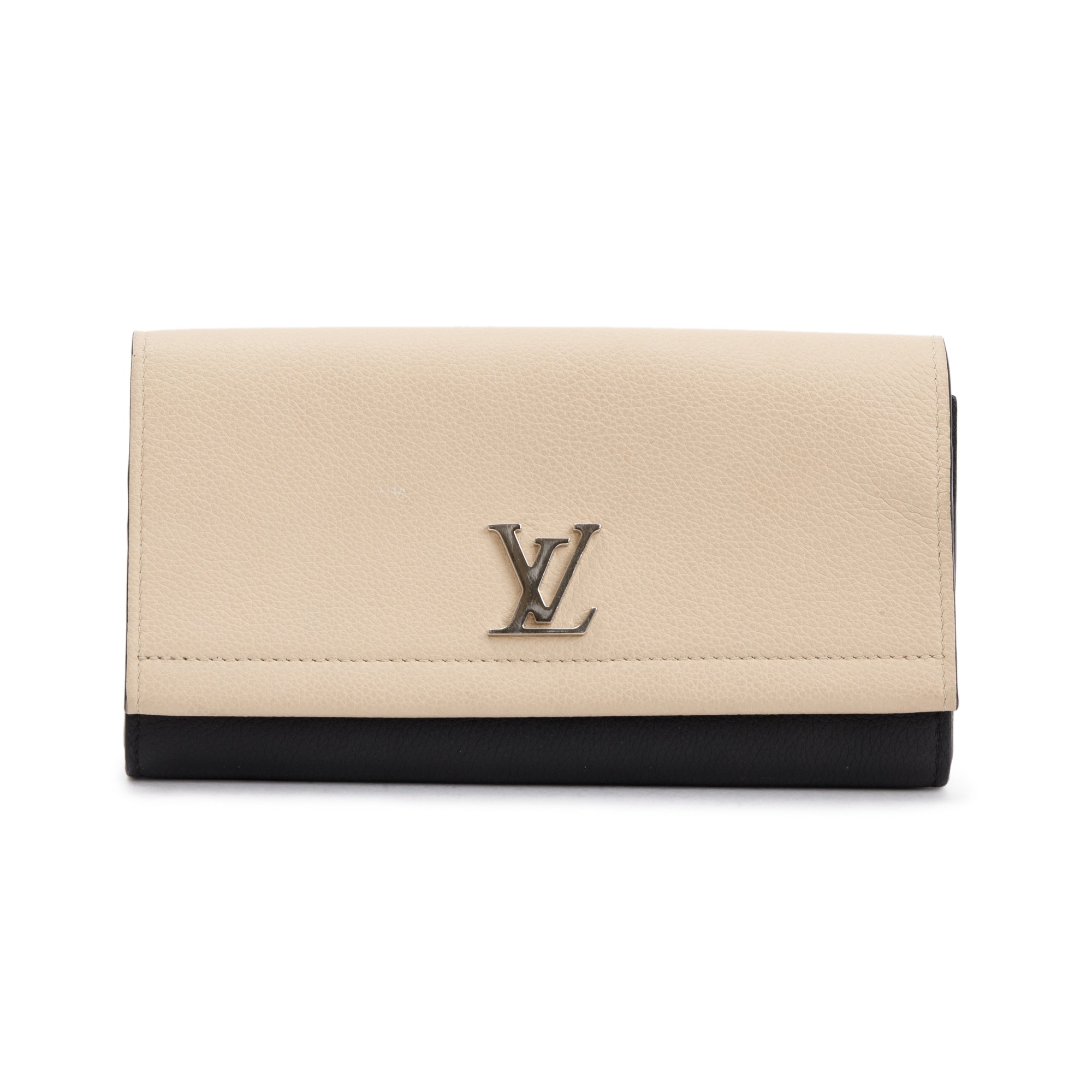 Louis Vuitton Black & Beige Calfskin Leather Lockme Wallet