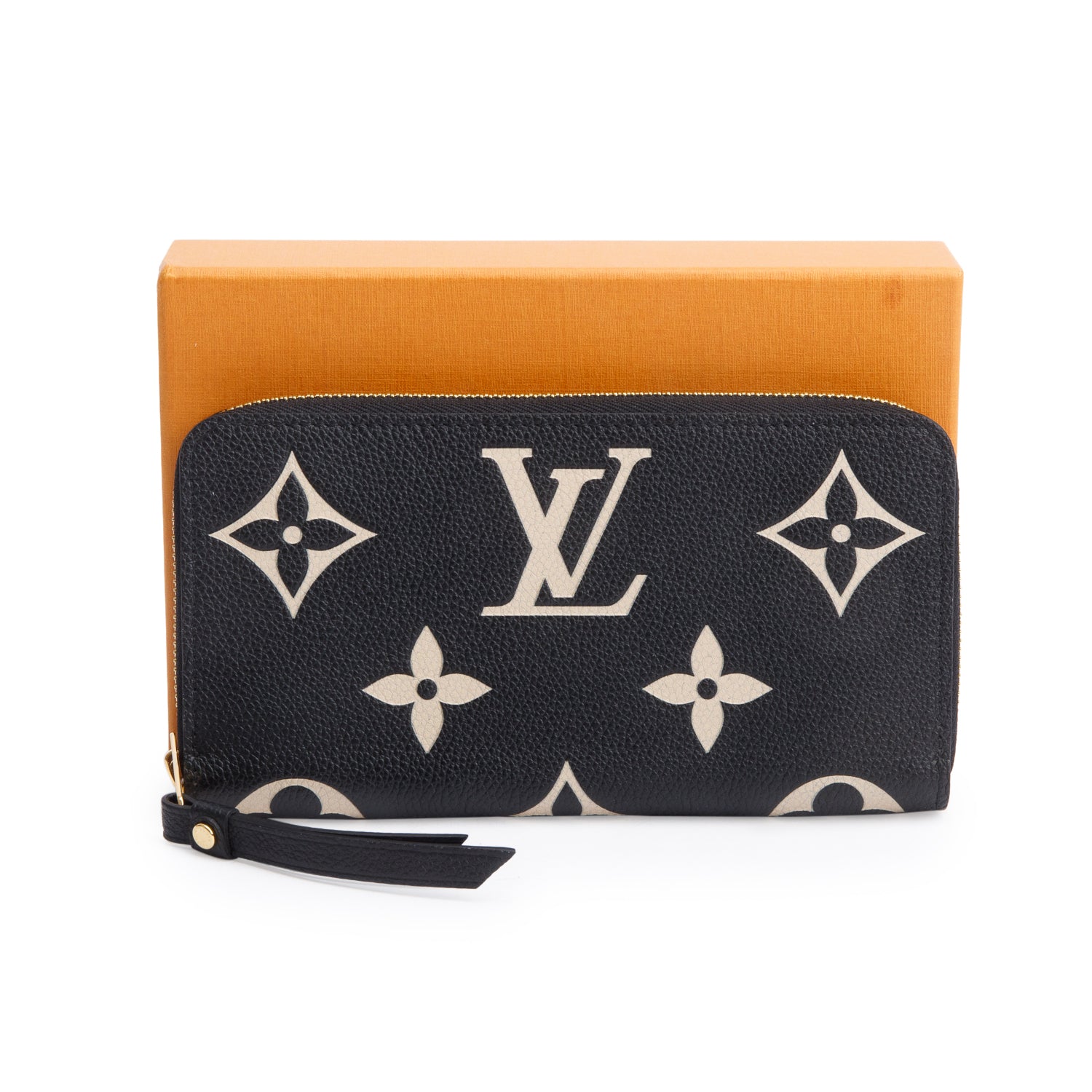 Louis Vuitton Black Beige Monogram Giant Bicolor Empreinte Leather Zippy Wallet w/ Box