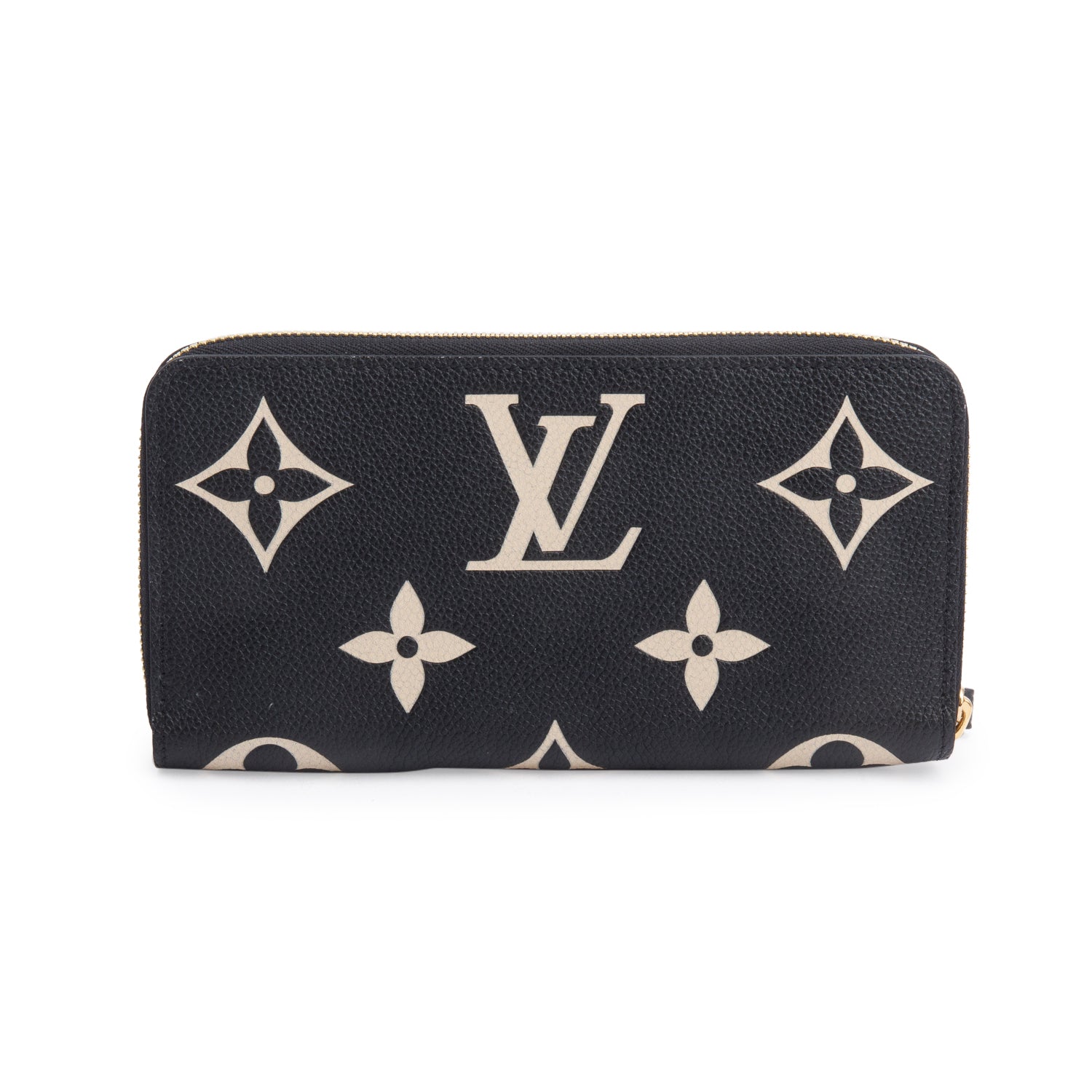 Louis Vuitton Black Beige Monogram Giant Bicolor Empreinte Leather Zippy Wallet w/ Box