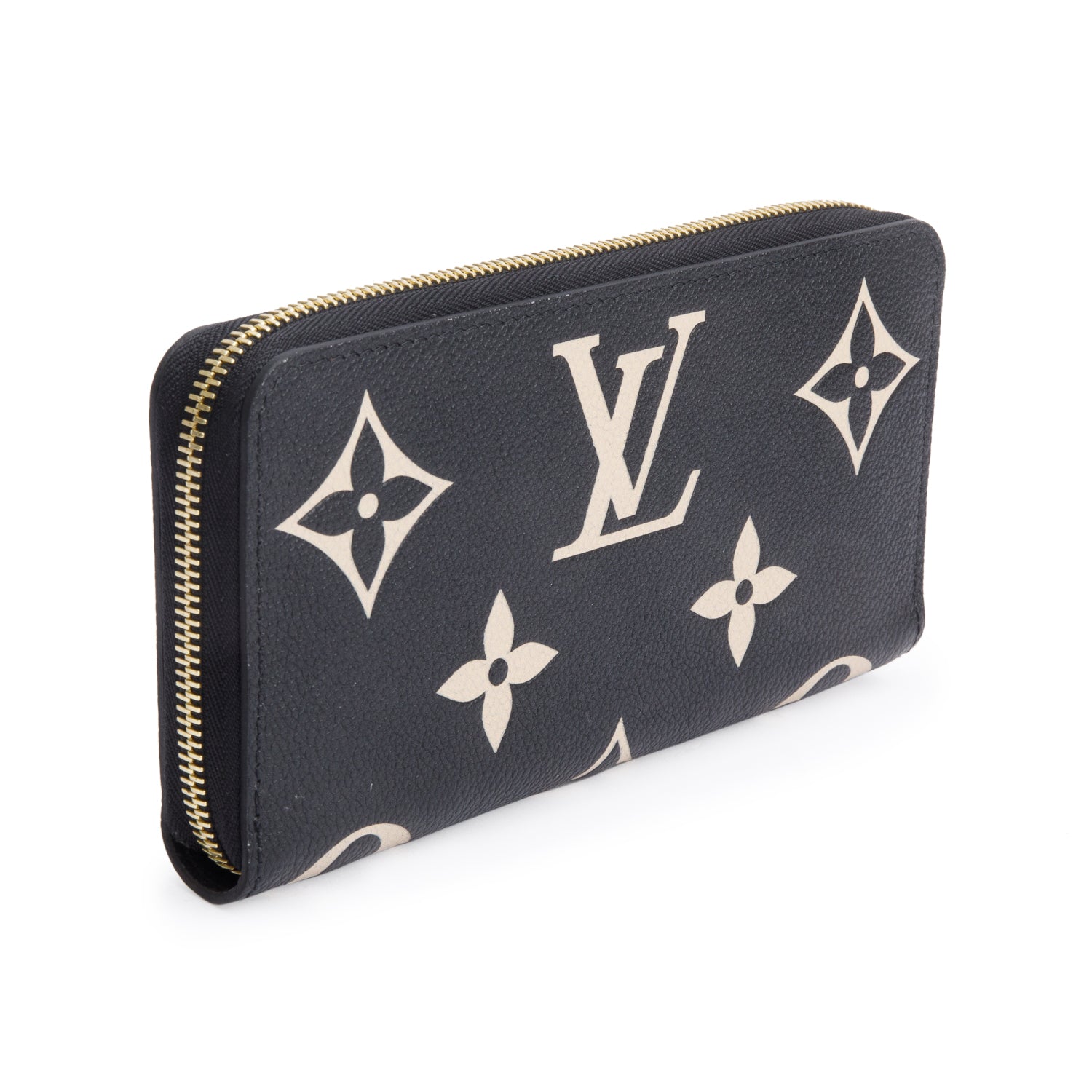 Louis Vuitton Black Beige Monogram Giant Bicolor Empreinte Leather Zippy Wallet w/ Box