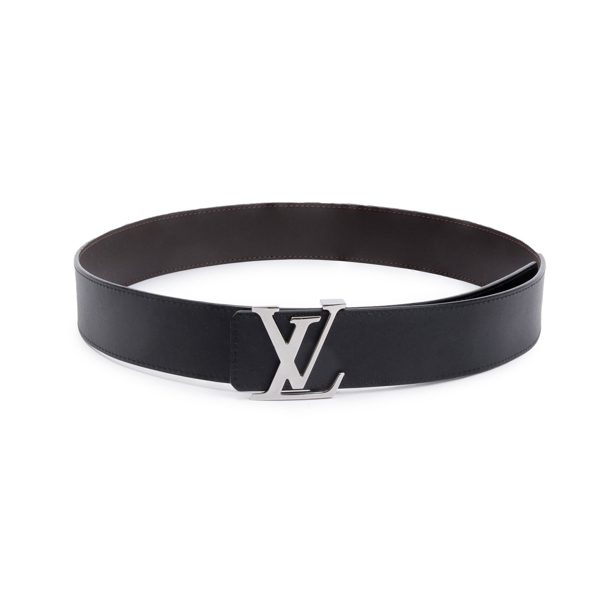 Louis Vuitton Black & Brown Calfskin Leather LV Initiales 40 MM Reversible Belt, Size 90 38