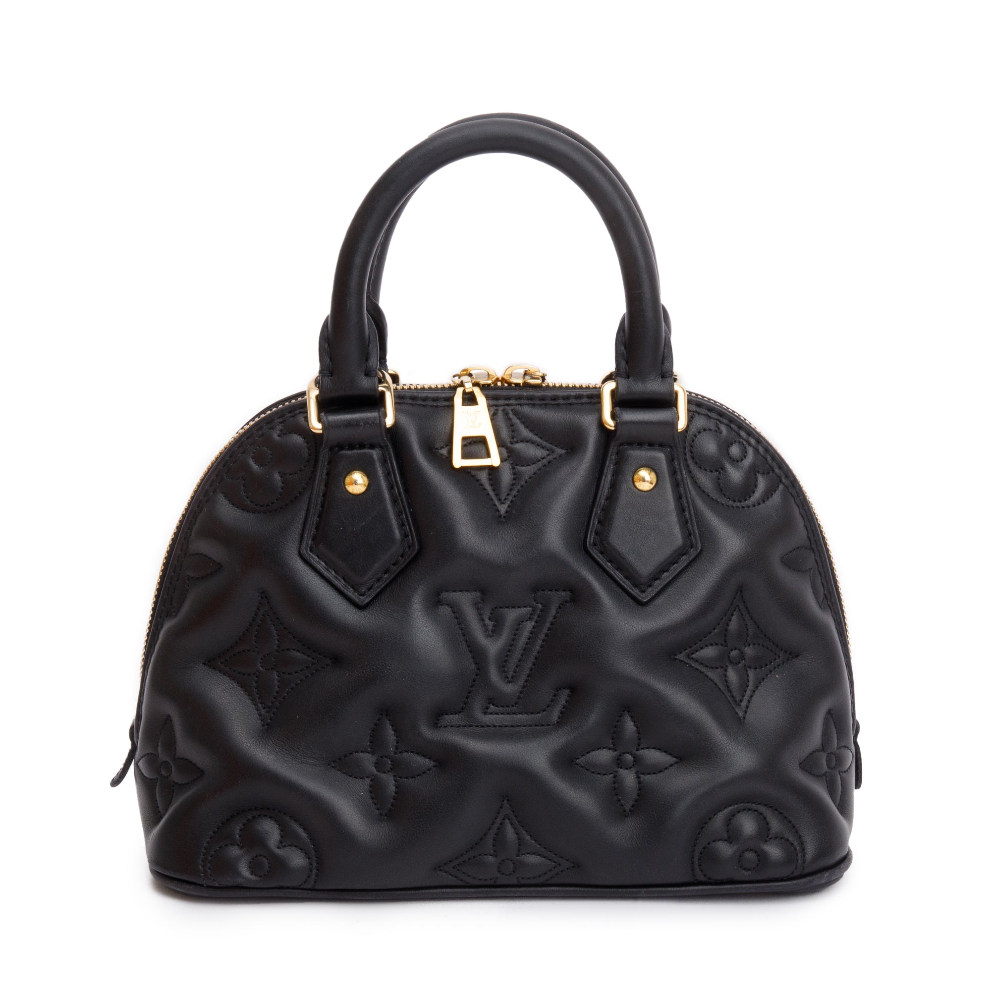 Louis Vuitton Black Bubblegram Embossed Leather Alma BB w/ Strap & Box