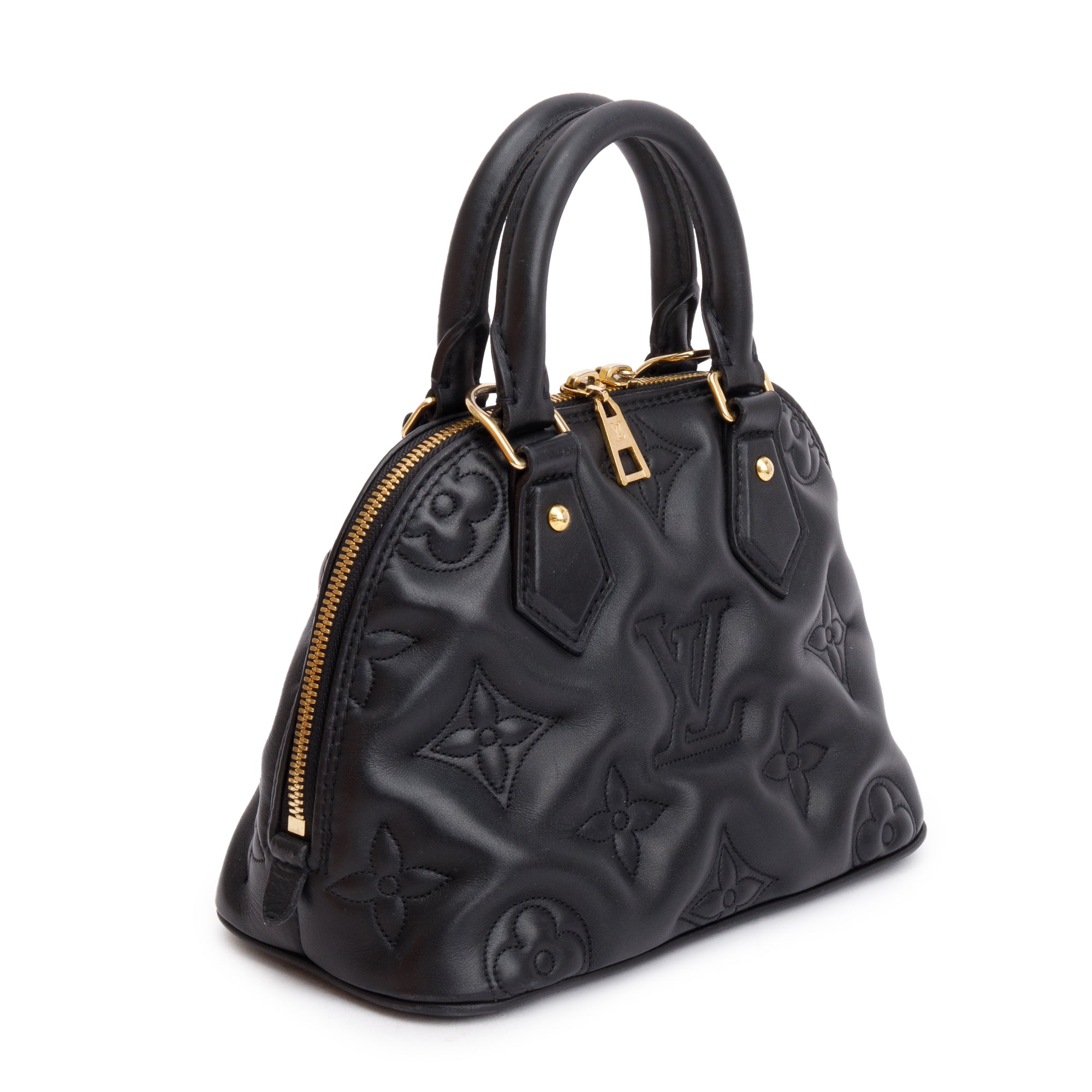 Louis Vuitton Black Bubblegram Embossed Leather Alma BB w/ Strap & Box