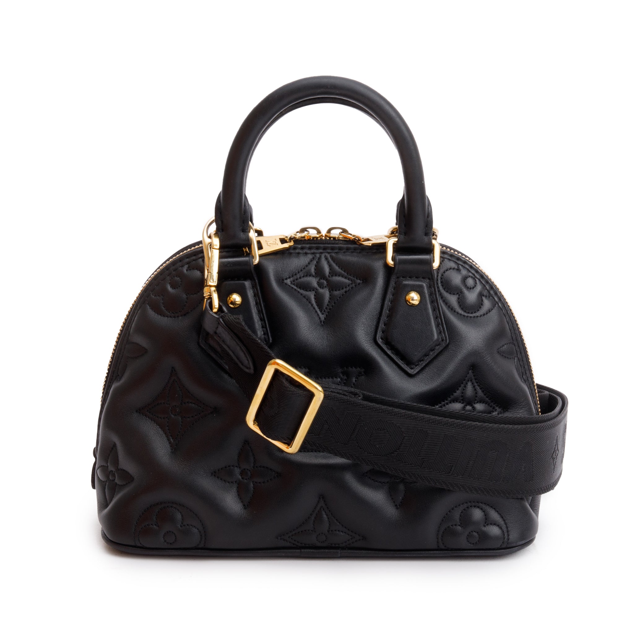 Louis Vuitton Black Bubblegram Embossed Leather Alma BB w/ Strap & Box