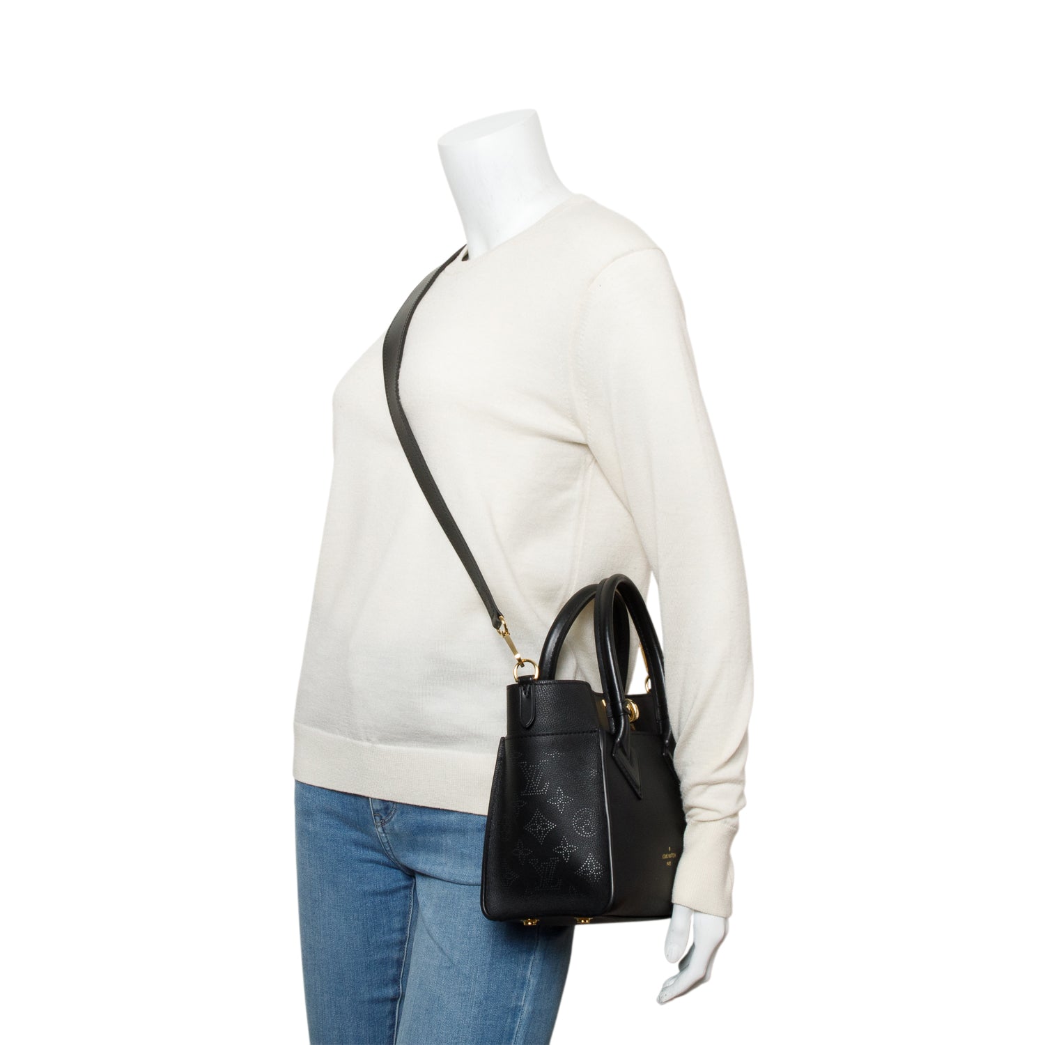 Louis Vuitton Black Calf Leather On My Side PM Tote w/ Strap & Box