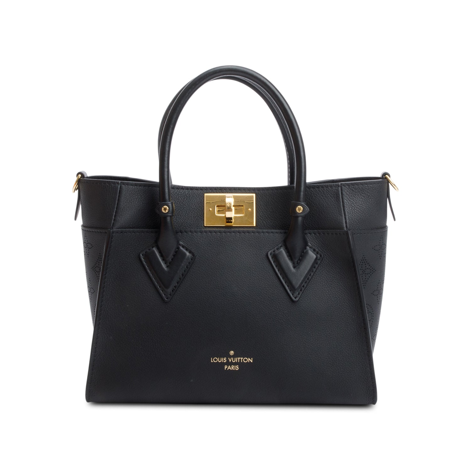 Louis Vuitton Black Calf Leather On My Side PM Tote w/ Strap & Box