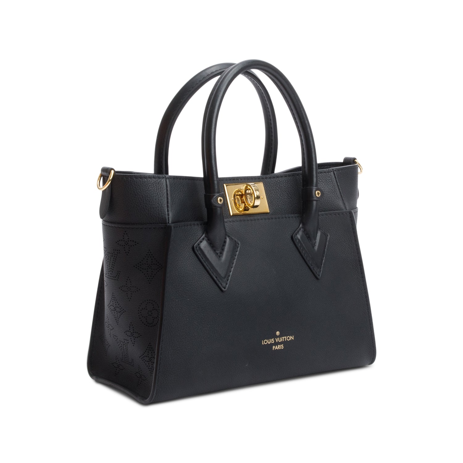 Louis Vuitton Black Calf Leather On My Side PM Tote w/ Strap & Box