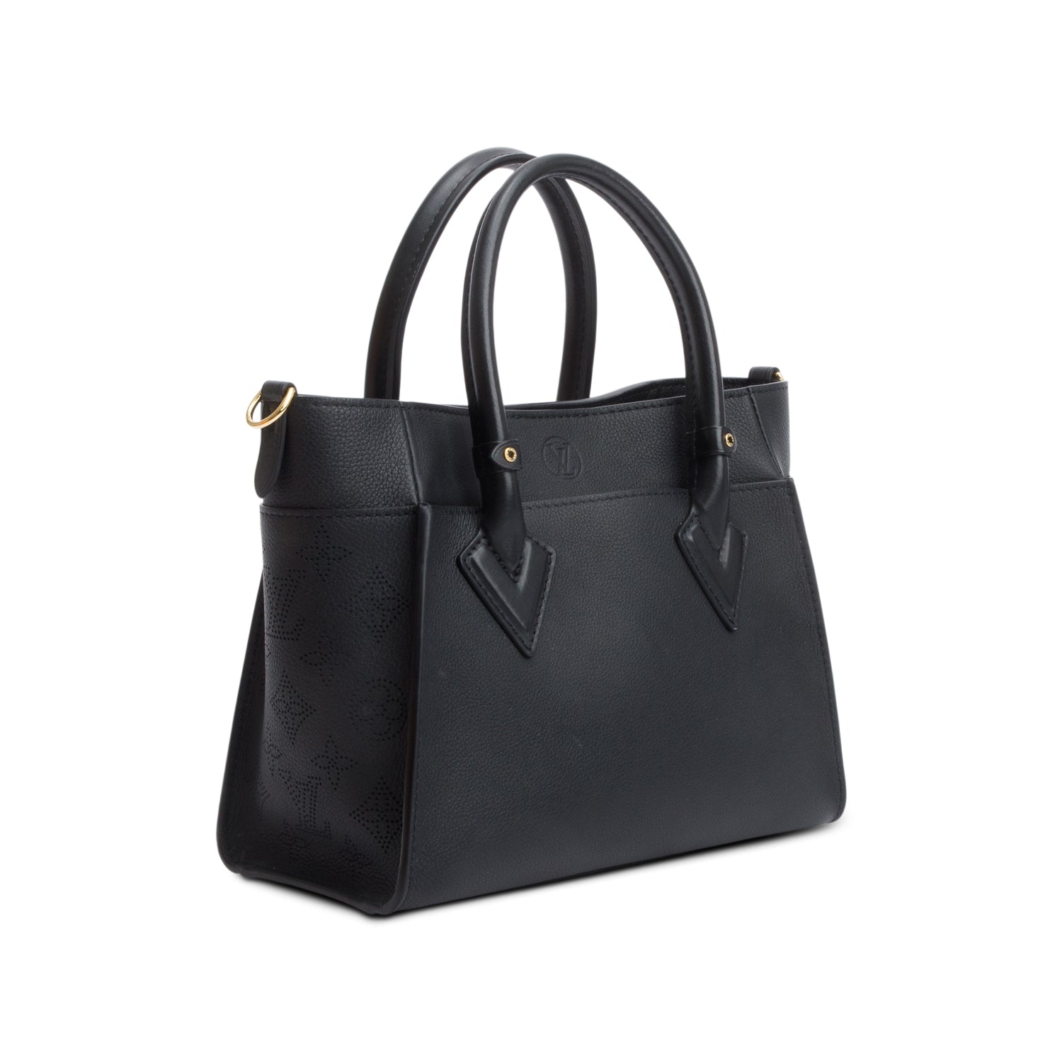 Louis Vuitton Black Calf Leather On My Side PM Tote w/ Strap & Box