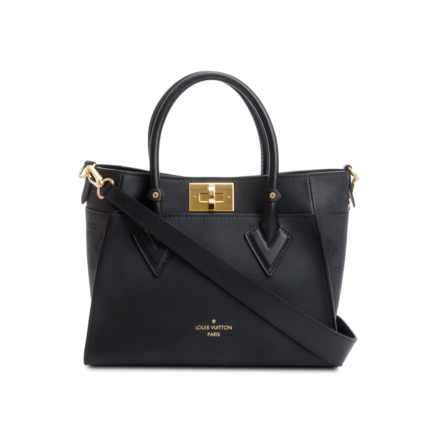 Louis Vuitton Black Calf Leather On My Side PM Tote w/ Strap & Box