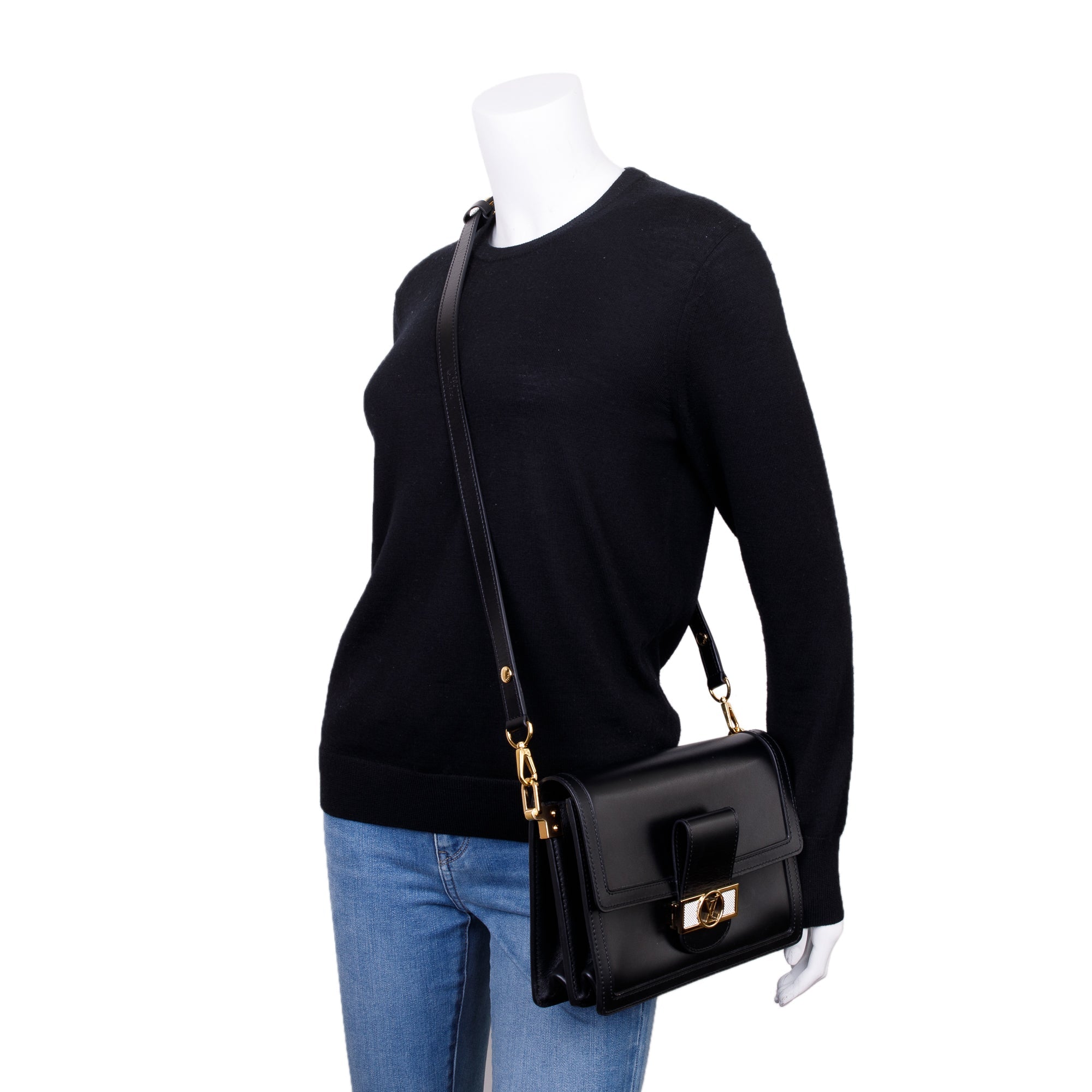 Louis Vuitton Black Calfskin Leather Dauphine MM w/ Strap