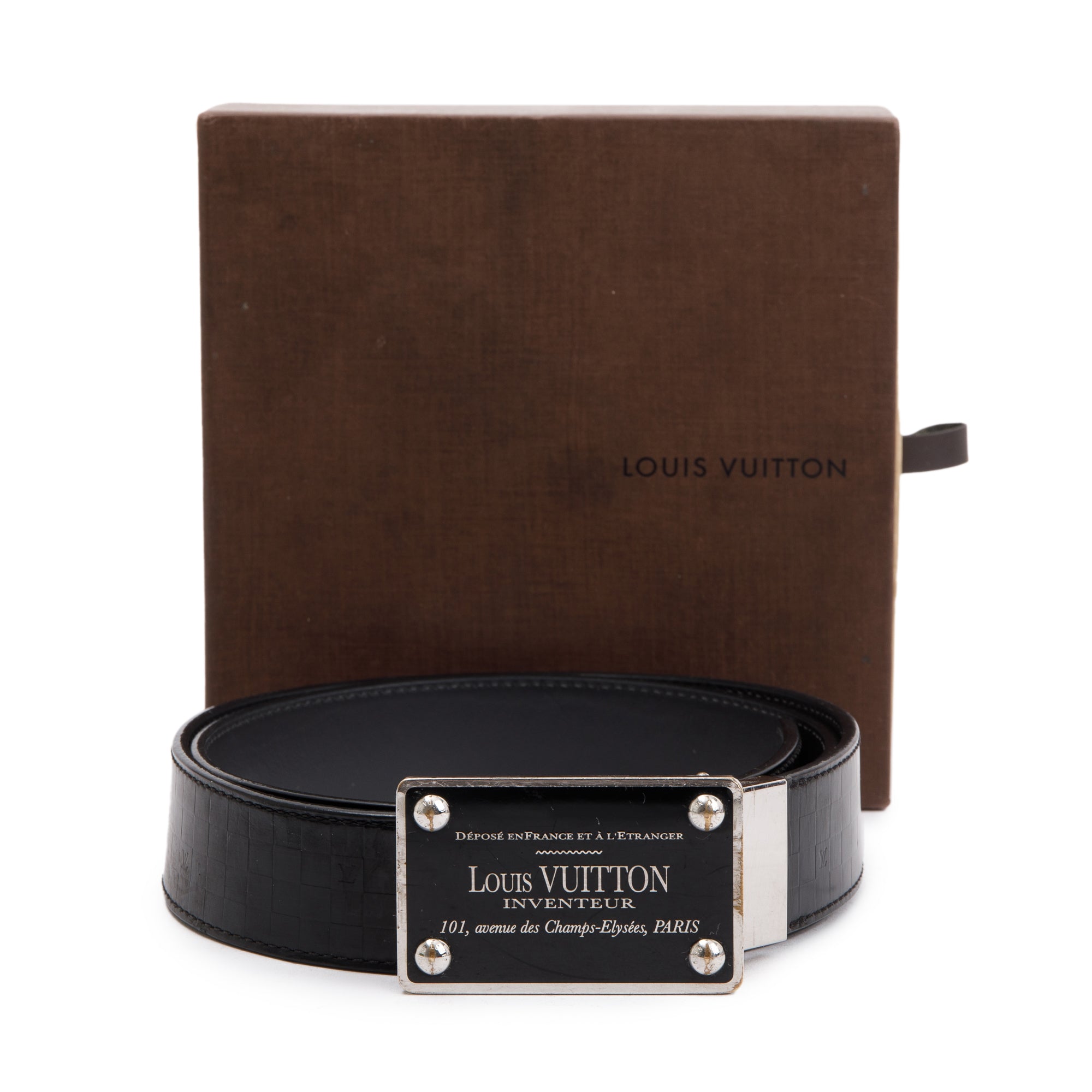 Louis Vuitton Black Calfskin Leather Reversible Inventeur Belt 90