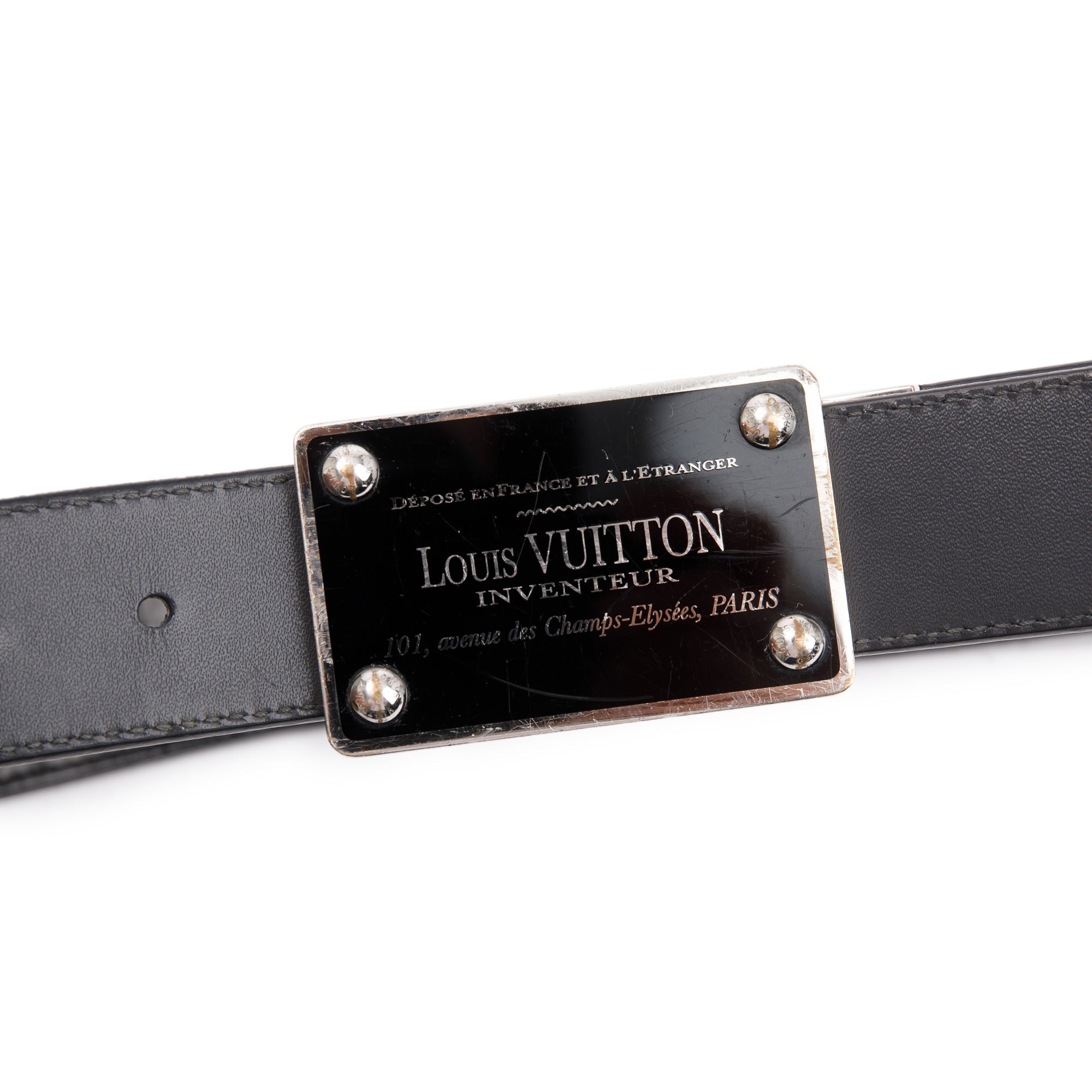 Louis Vuitton Black Calfskin Leather Reversible Inventeur Belt 90 36 w/ Box