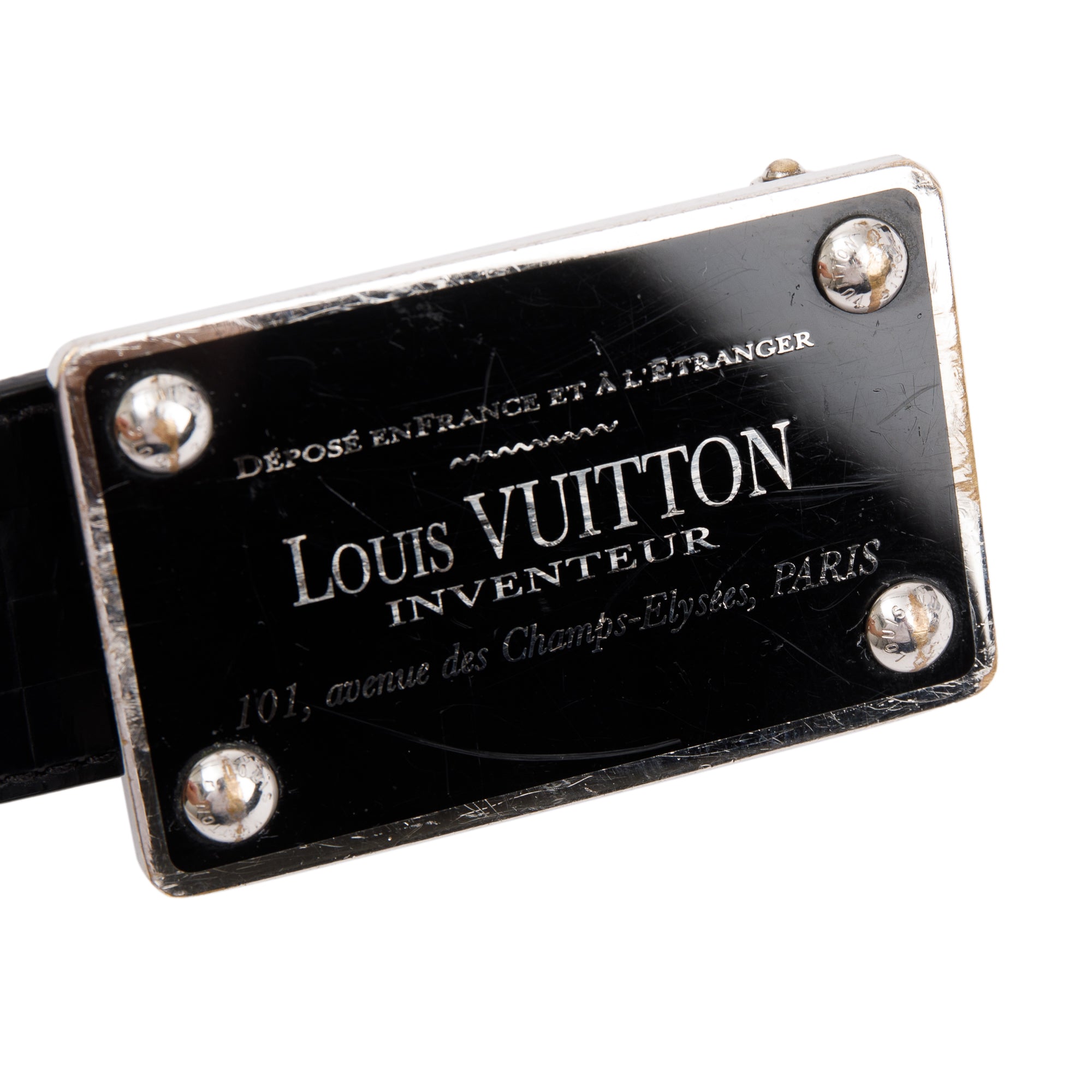 Louis Vuitton Black Calfskin Leather Reversible Inventeur Belt 90 36 w/ Box