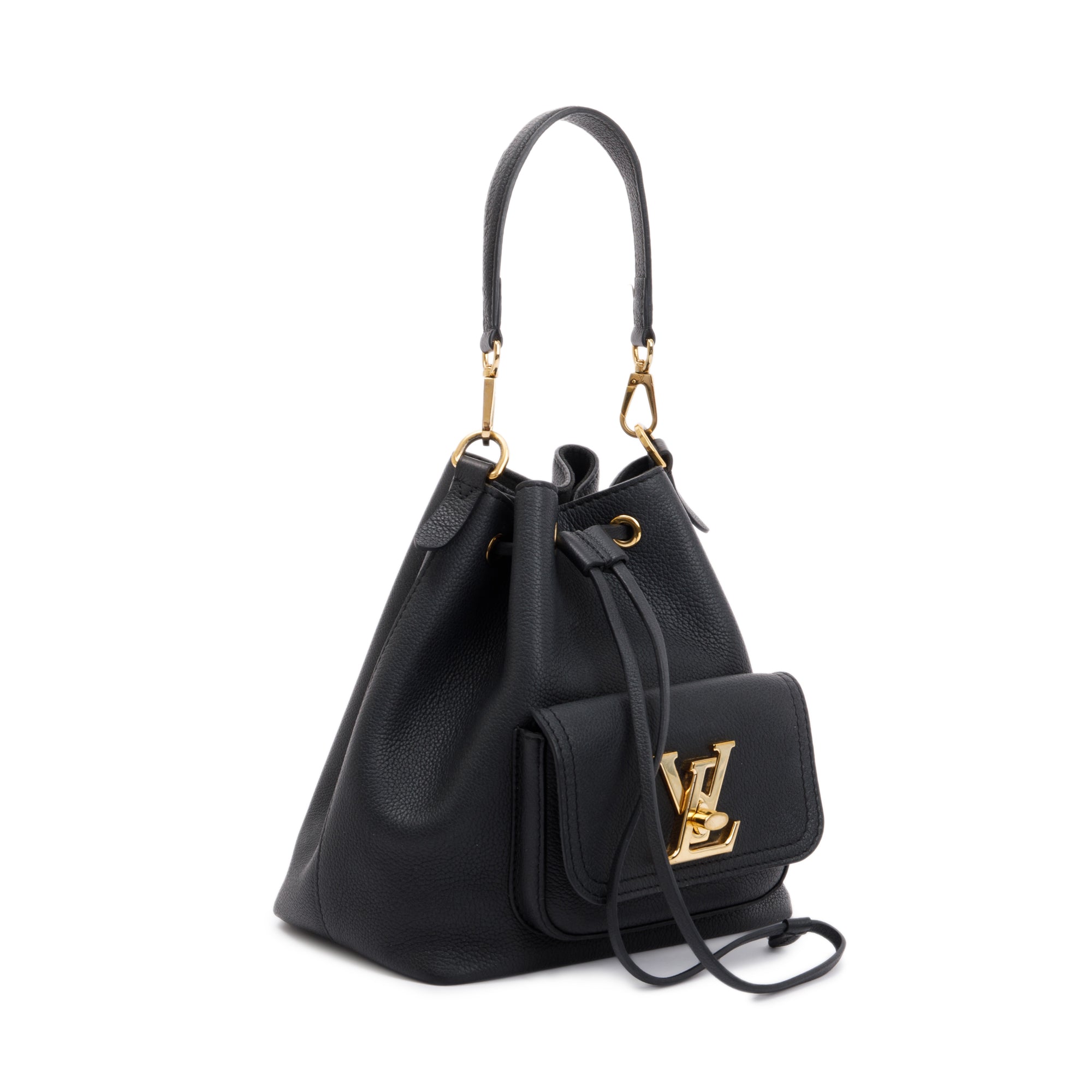 Louis Vuitton Black Calfskin Lockme Bucket Bag w/ Strap – Oliver Jewellery