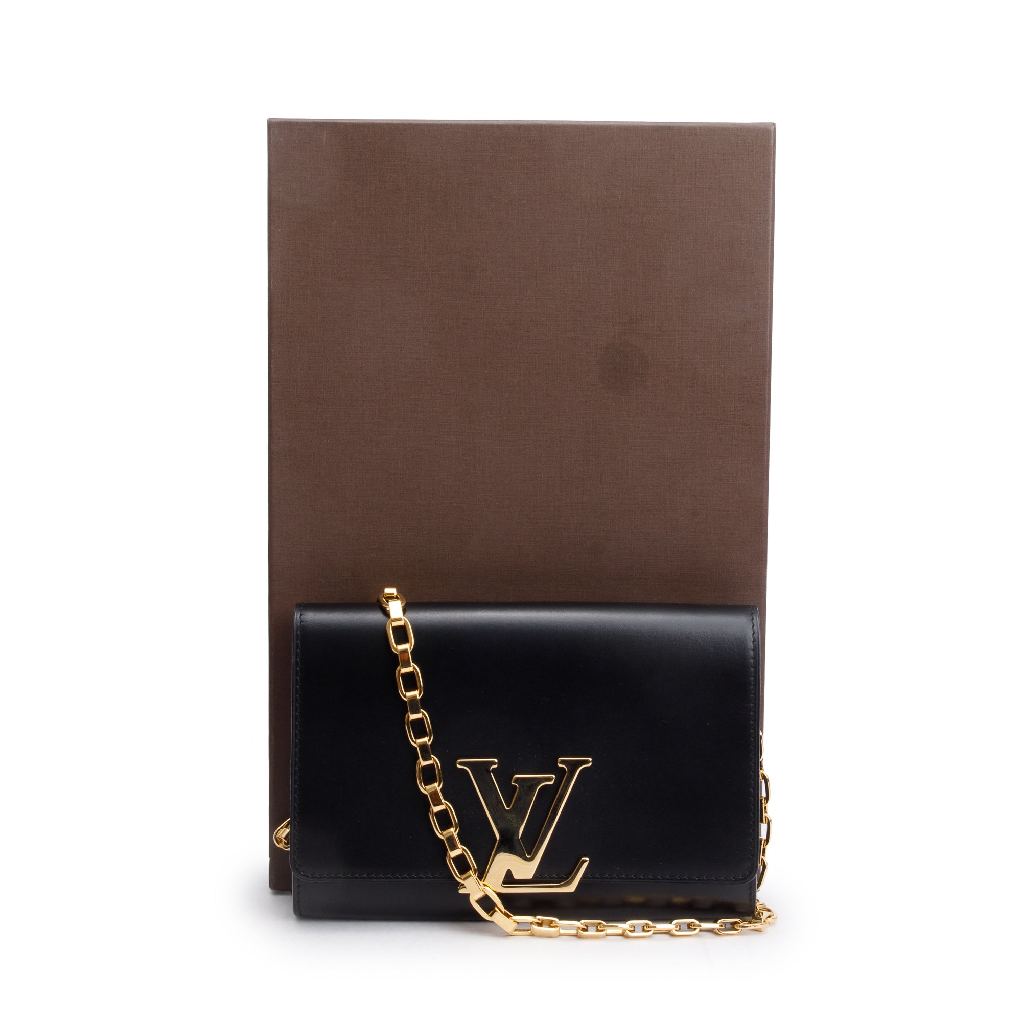 Louis Vuitton Black Calfskin Louise Chain Clutch MM w/ Box & Receipt