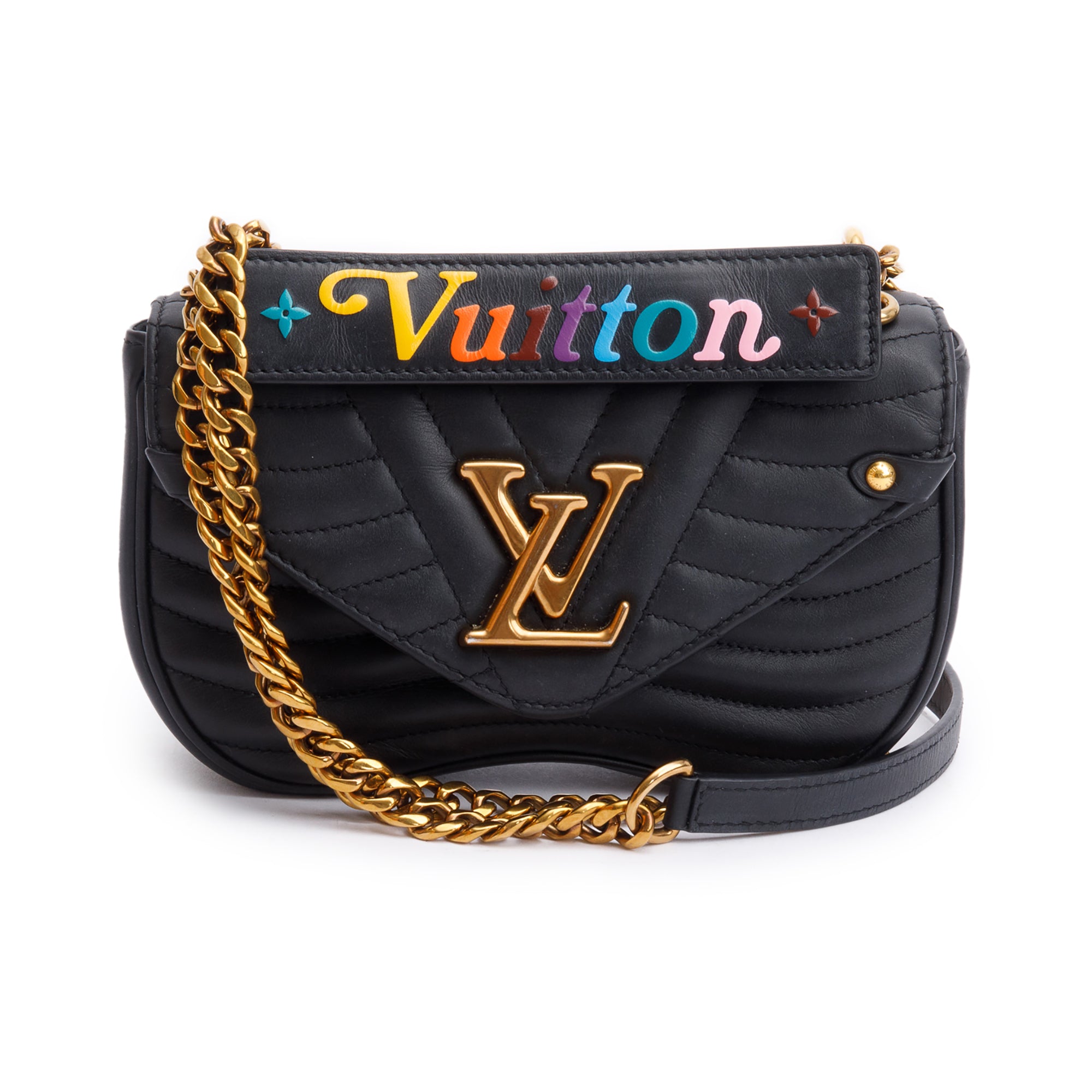 Louis Vuitton Black Cowhide Leather New Wave Chain Bag PM w/ Box