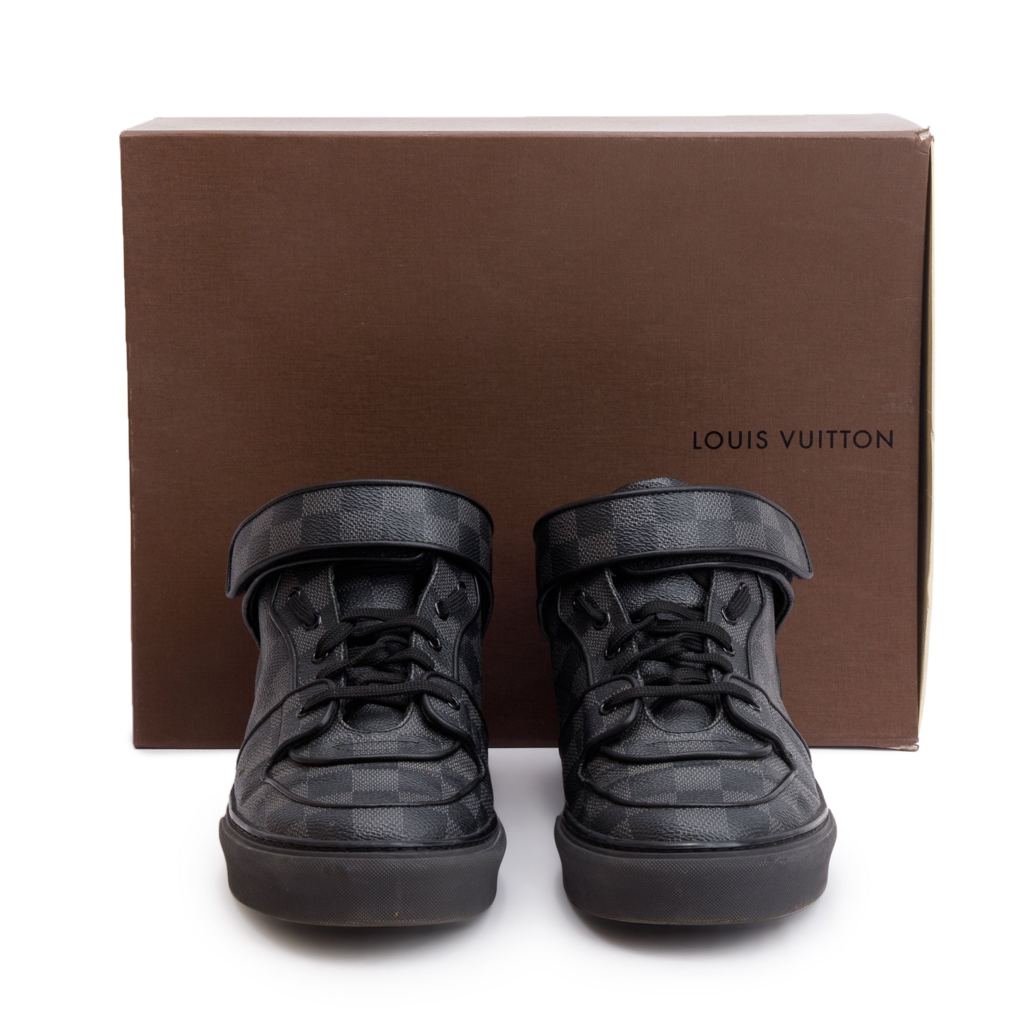 Louis Vuitton Black Damier Graphite Canvas Acapulco Mid-Top Sneakers, Size 9 w/ Box