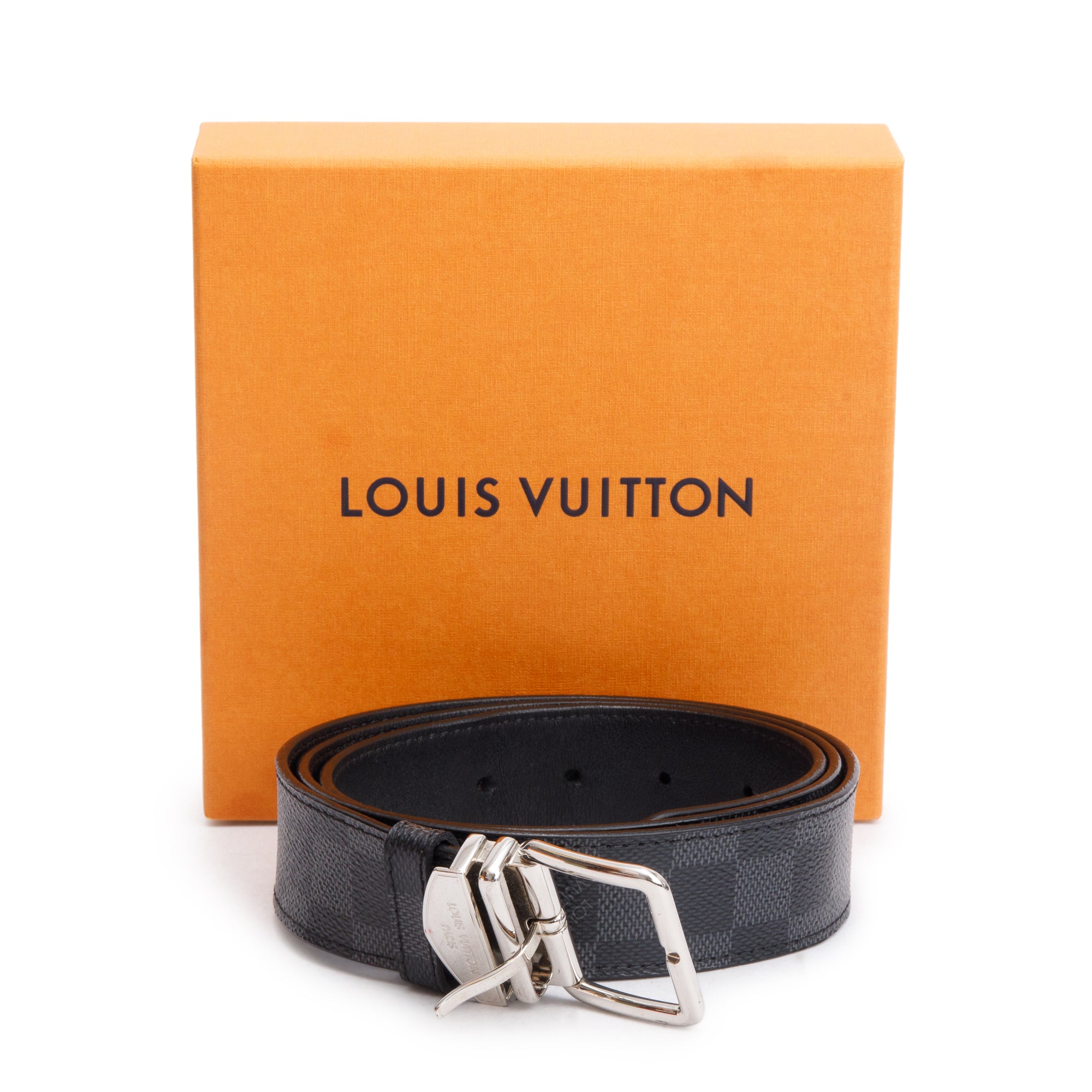 Louis Vuitton Black Damier Graphite Saint-Cure 32 MM Belt, Size 100 40 w/ Box